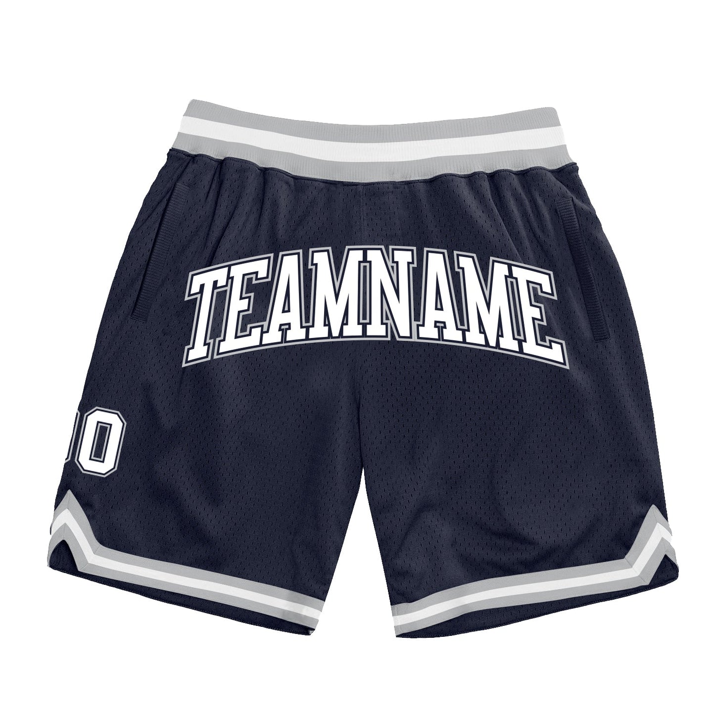 Custom Navy White-Gray Authentic Throwback Basketball Shorts - Main View