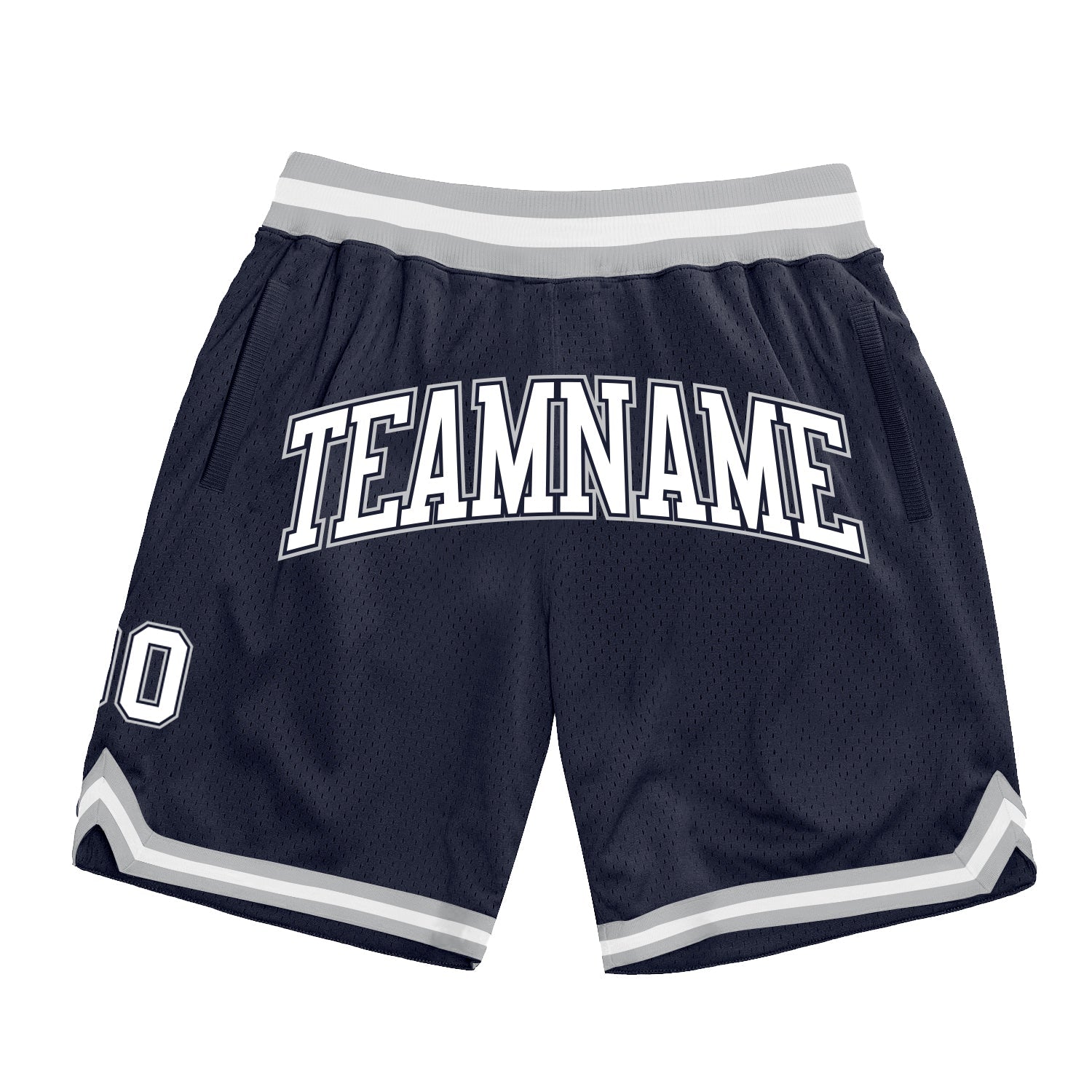 Custom Navy White-Gray Authentic Throwback Basketball Shorts - Main View