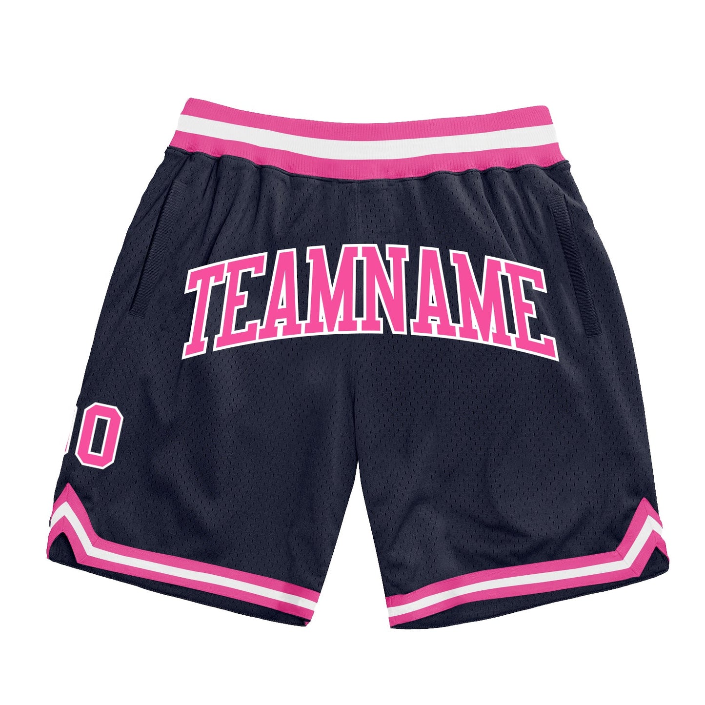 Custom Navy Pink-White Authentic Throwback Basketball Shorts - Main View