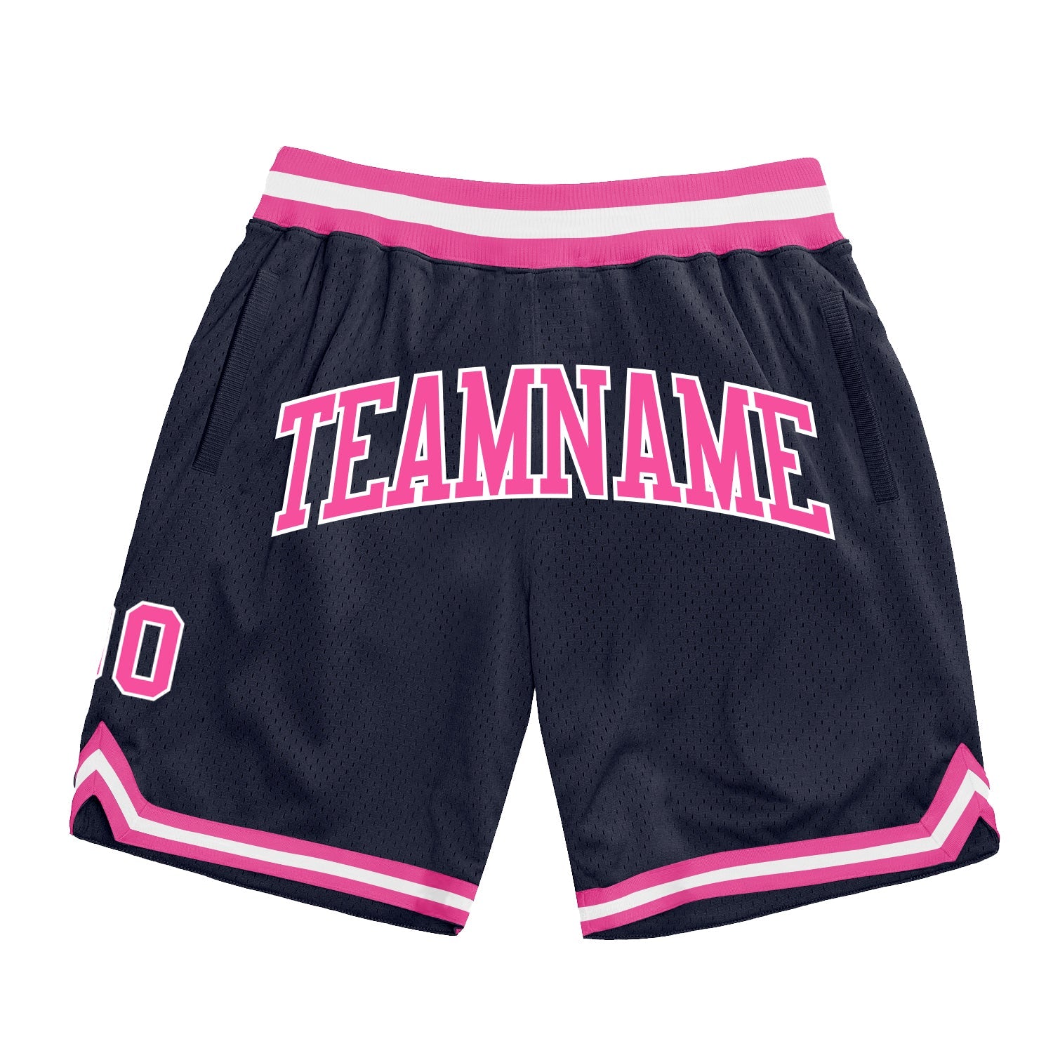 Custom Navy Pink-White Authentic Throwback Basketball Shorts - Main View