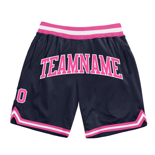 Custom Navy Pink-White Authentic Throwback Basketball Shorts - Main View