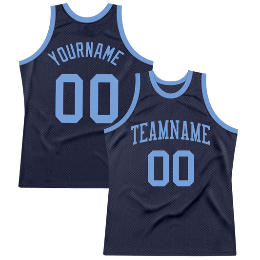 Custom Navy Light Blue Authentic Throwback Basketball Jersey - Main View