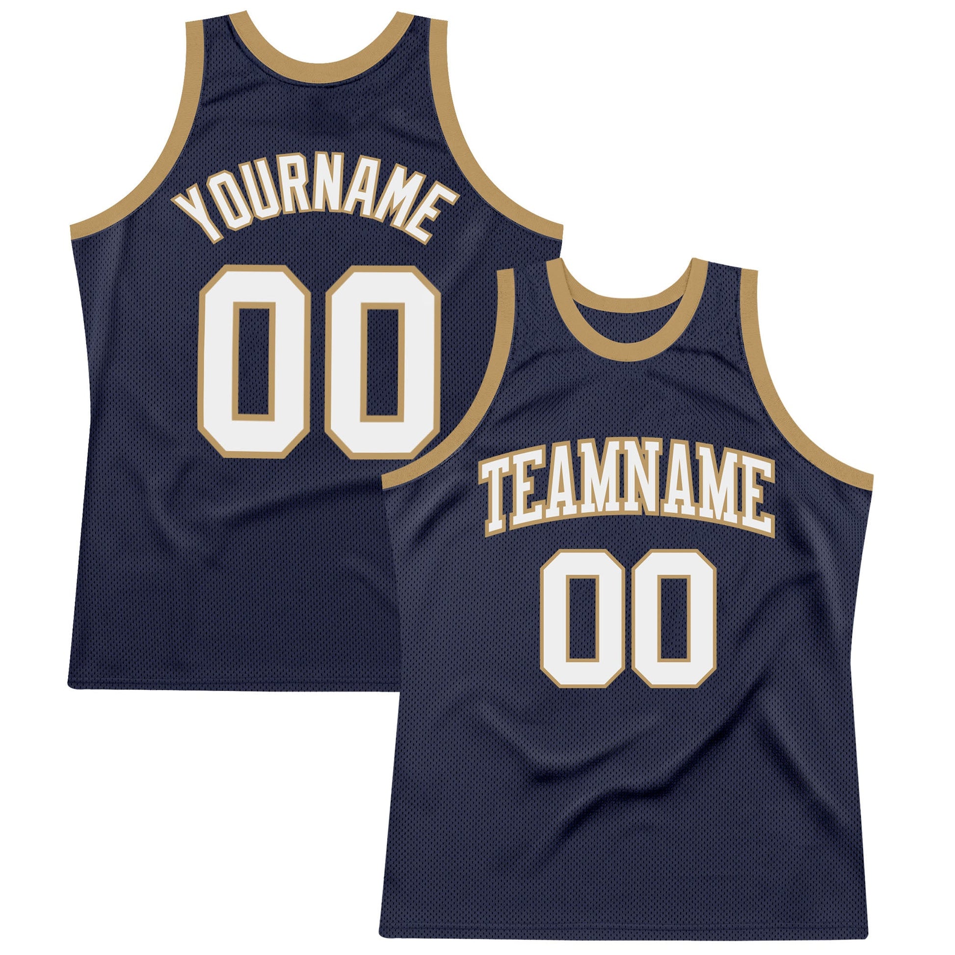 Custom Navy White-Old Gold Authentic Throwback Basketball Jersey - Main View