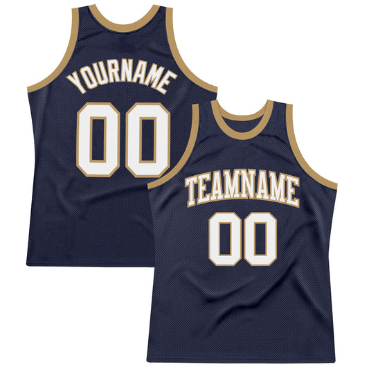 Custom Navy White-Old Gold Authentic Throwback Basketball Jersey - Main View