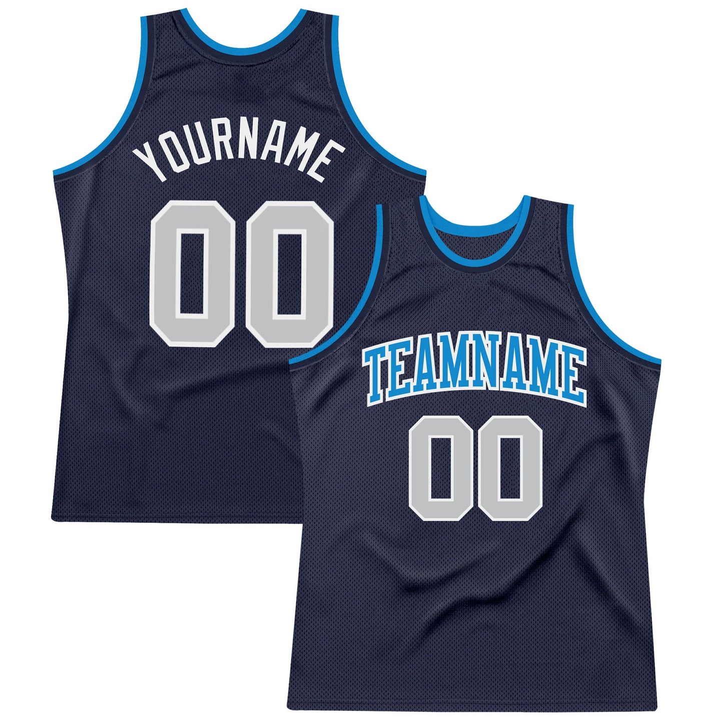 Custom Navy Gray-Blue Authentic Throwback Basketball Jersey - Main View