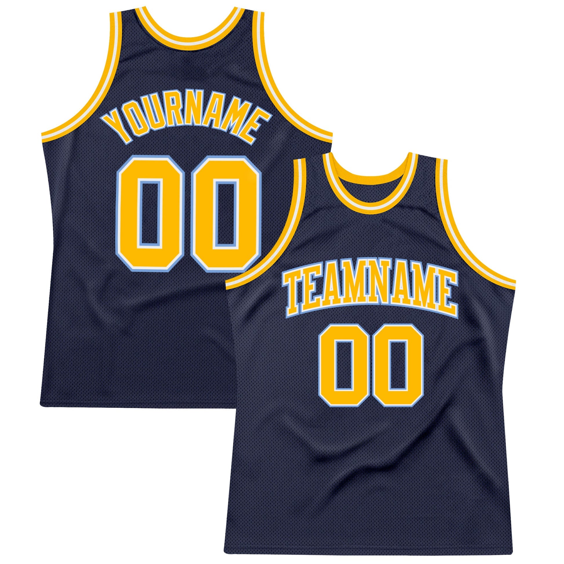 Custom Navy Gold-Light Blue Authentic Throwback Basketball Jersey - Main View