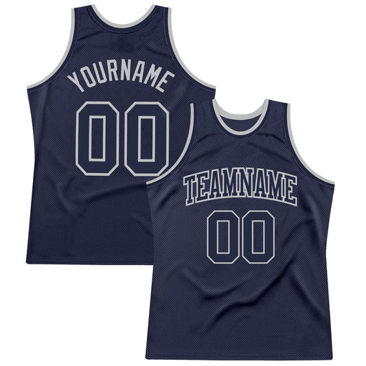 Custom Navy Navy-Gray Authentic Throwback Basketball Jersey - Main View