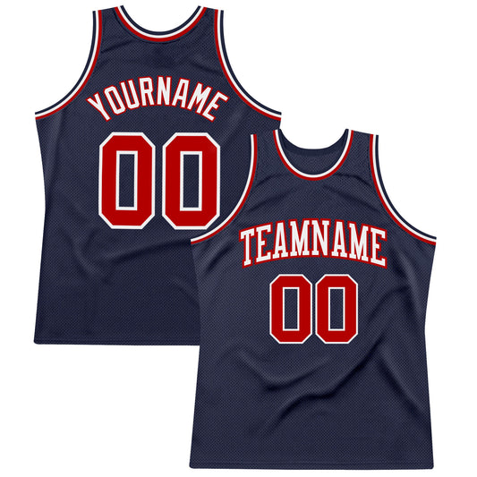 Custom Navy Red-White Authentic Throwback Basketball Jersey - Main View