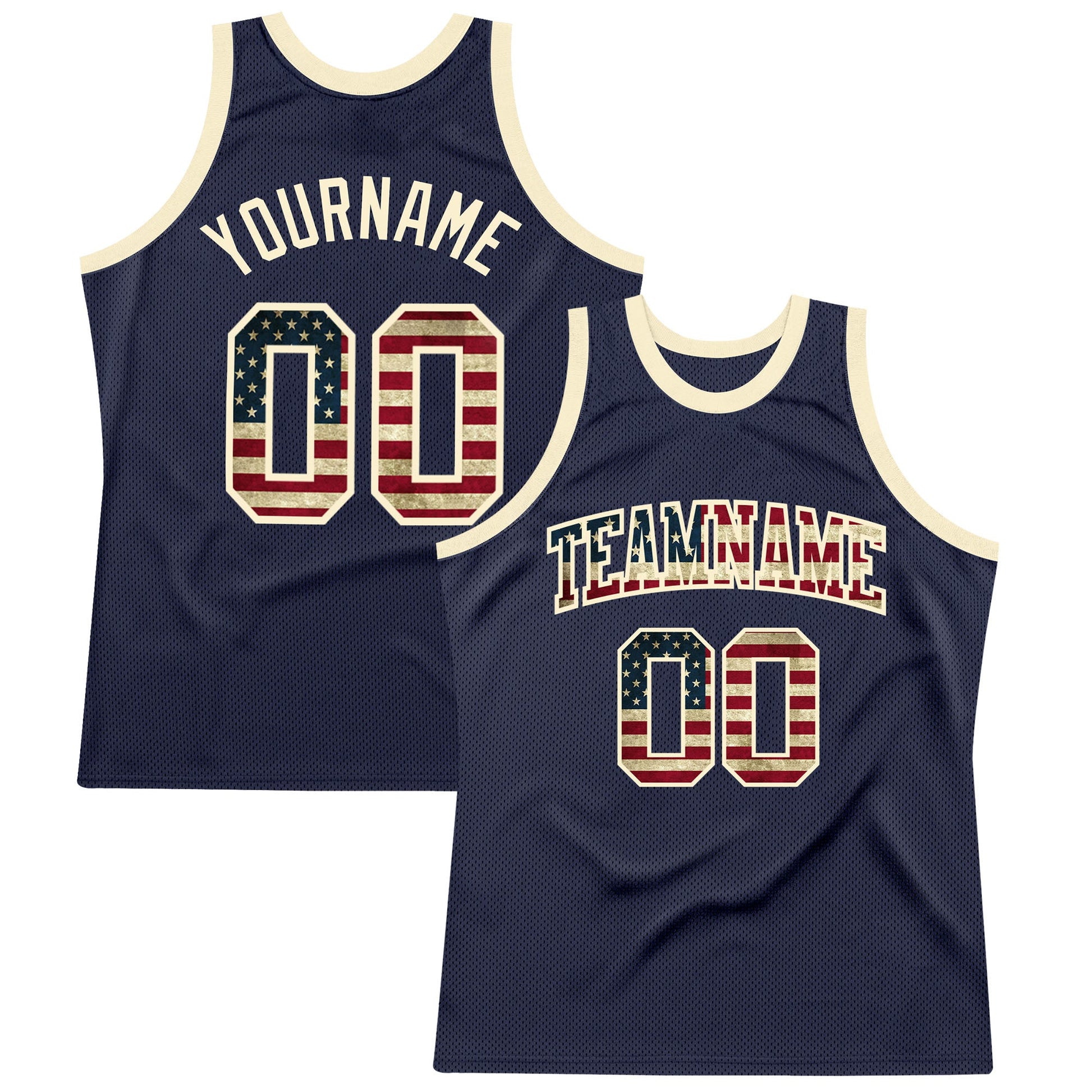Custom Navy Vintage USA Flag-Cream Authentic Throwback Basketball Jersey - Main View