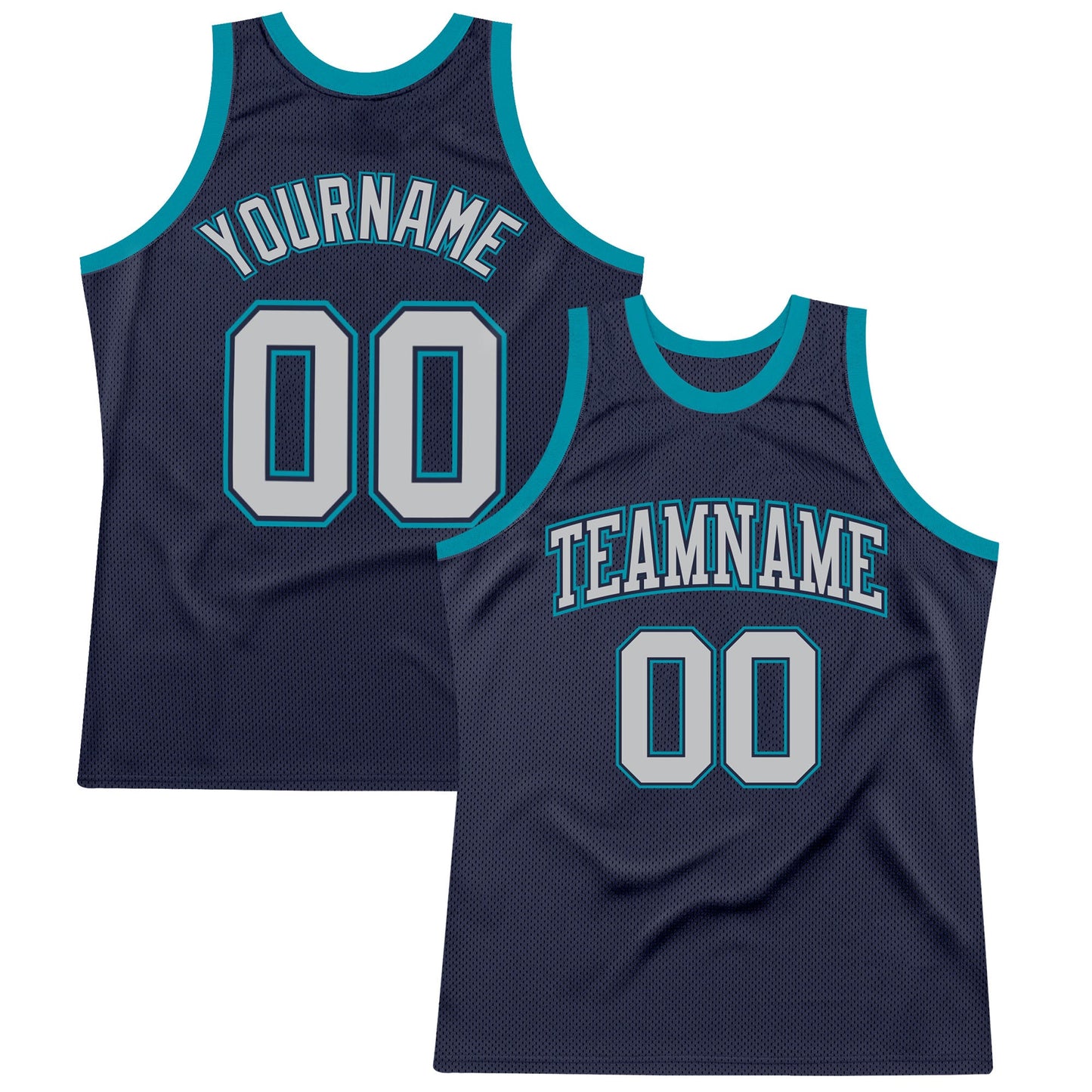 Custom Navy Gray-Teal Authentic Throwback Basketball Jersey - Main View