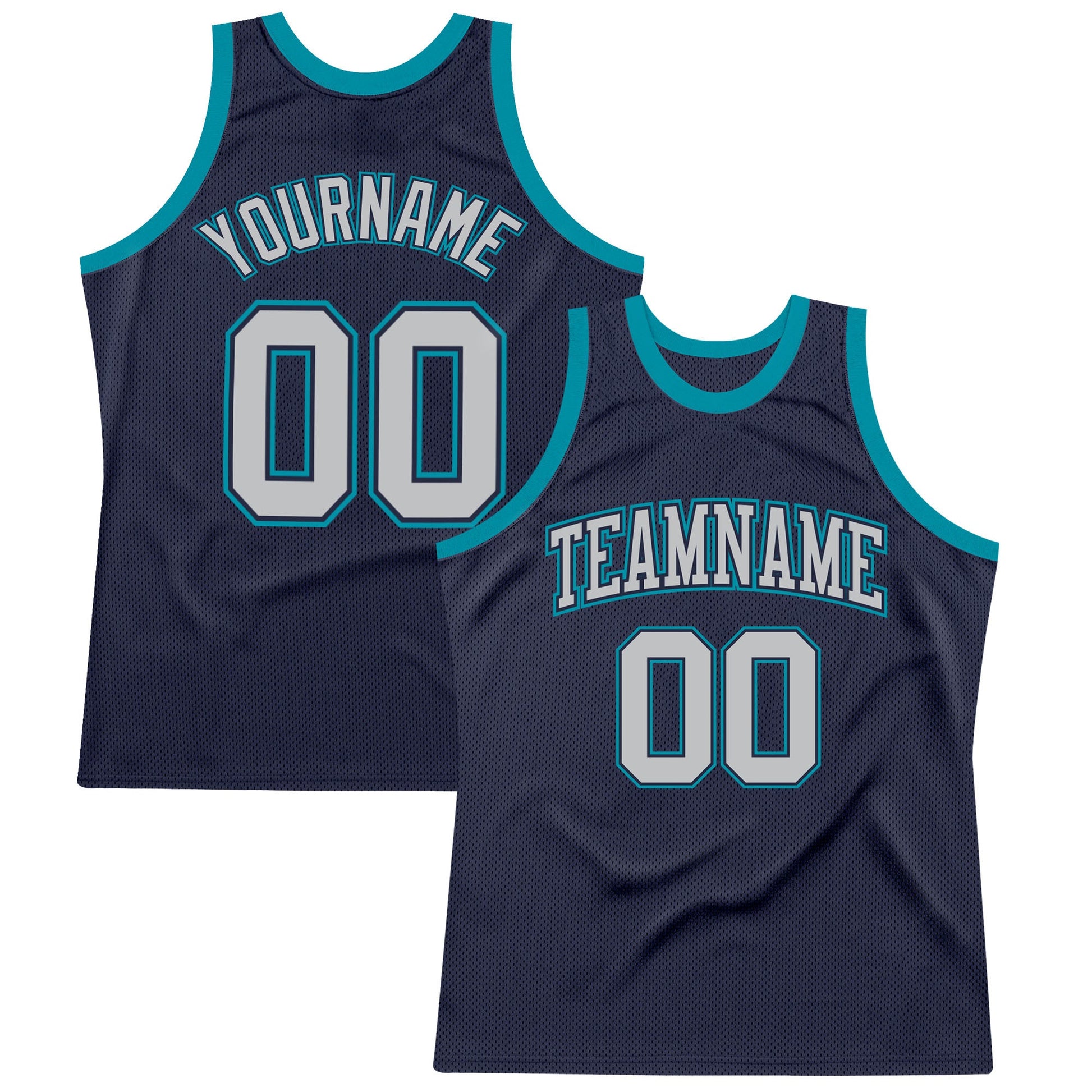 Custom Navy Gray-Teal Authentic Throwback Basketball Jersey - Main View