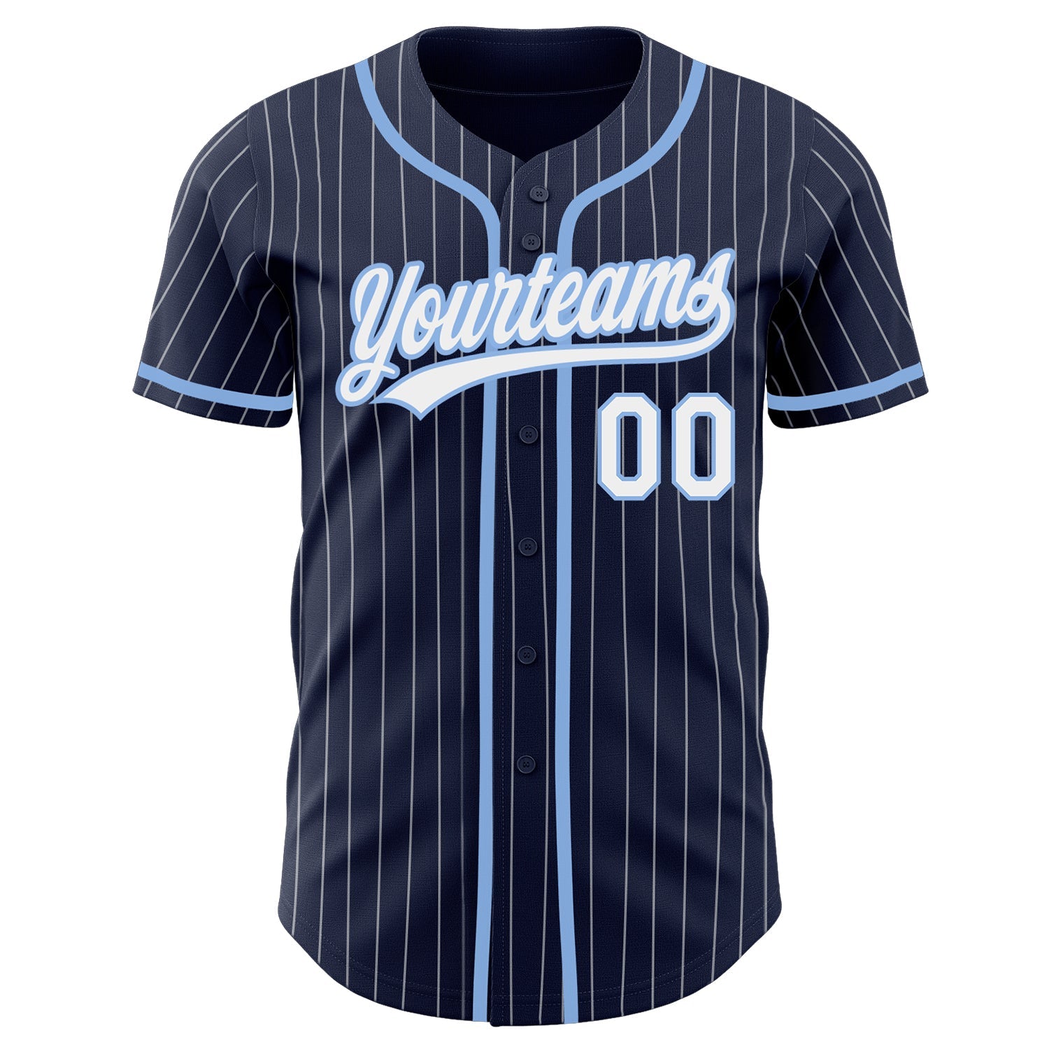 Custom Navy White Pinstripe White-Light Blue Authentic Baseball Jersey view 2