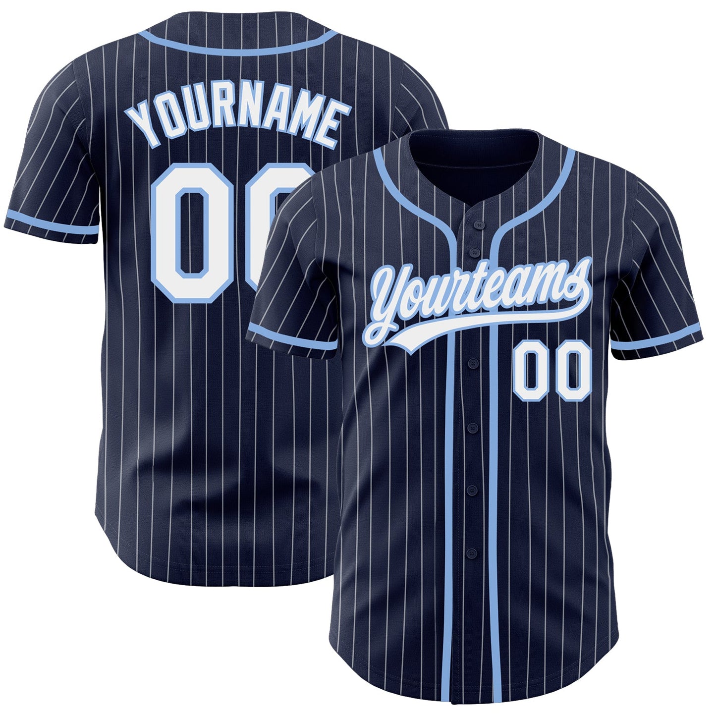 Custom Navy White Pinstripe White-Light Blue Authentic Baseball Jersey - Main View