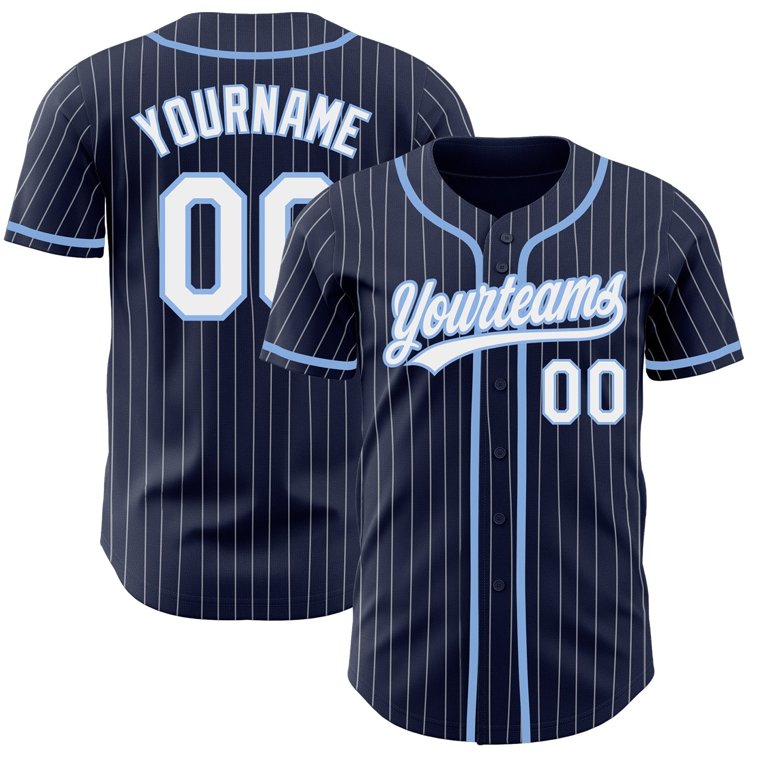 Custom Navy White Pinstripe White-Light Blue Authentic Baseball Jersey - Main View