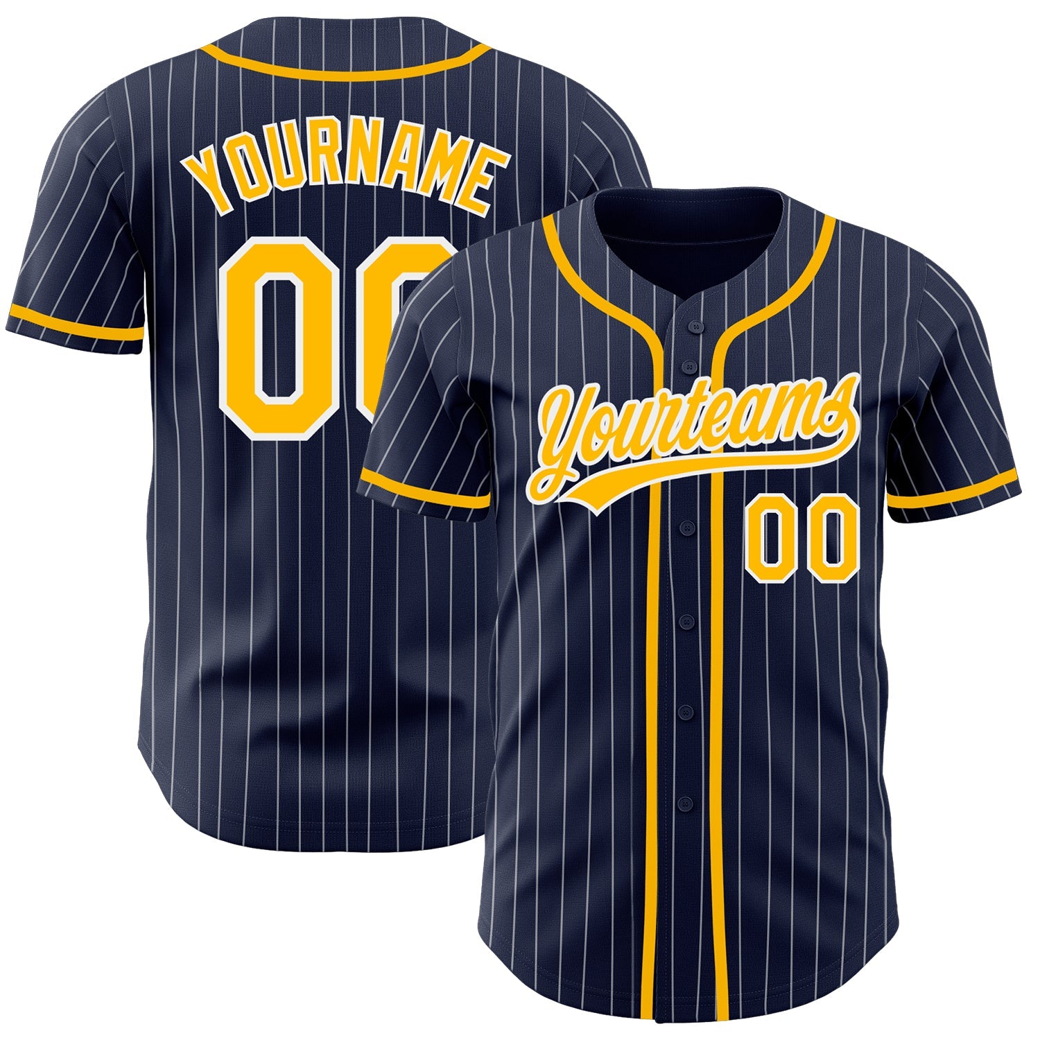 Custom Navy White Pinstripe Gold Authentic Baseball Jersey - Main View