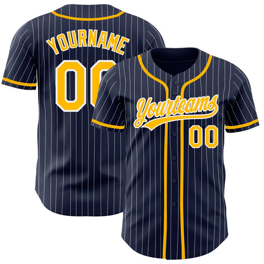 Custom Navy White Pinstripe Gold Authentic Baseball Jersey - Main View