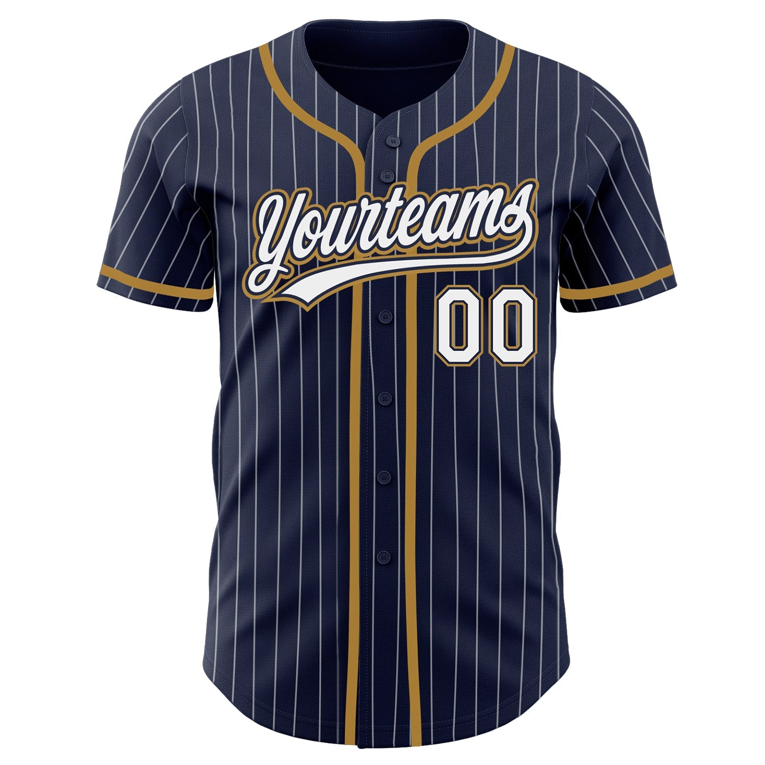 Custom Navy White Pinstripe White-Old Gold Authentic Baseball Jersey view 2