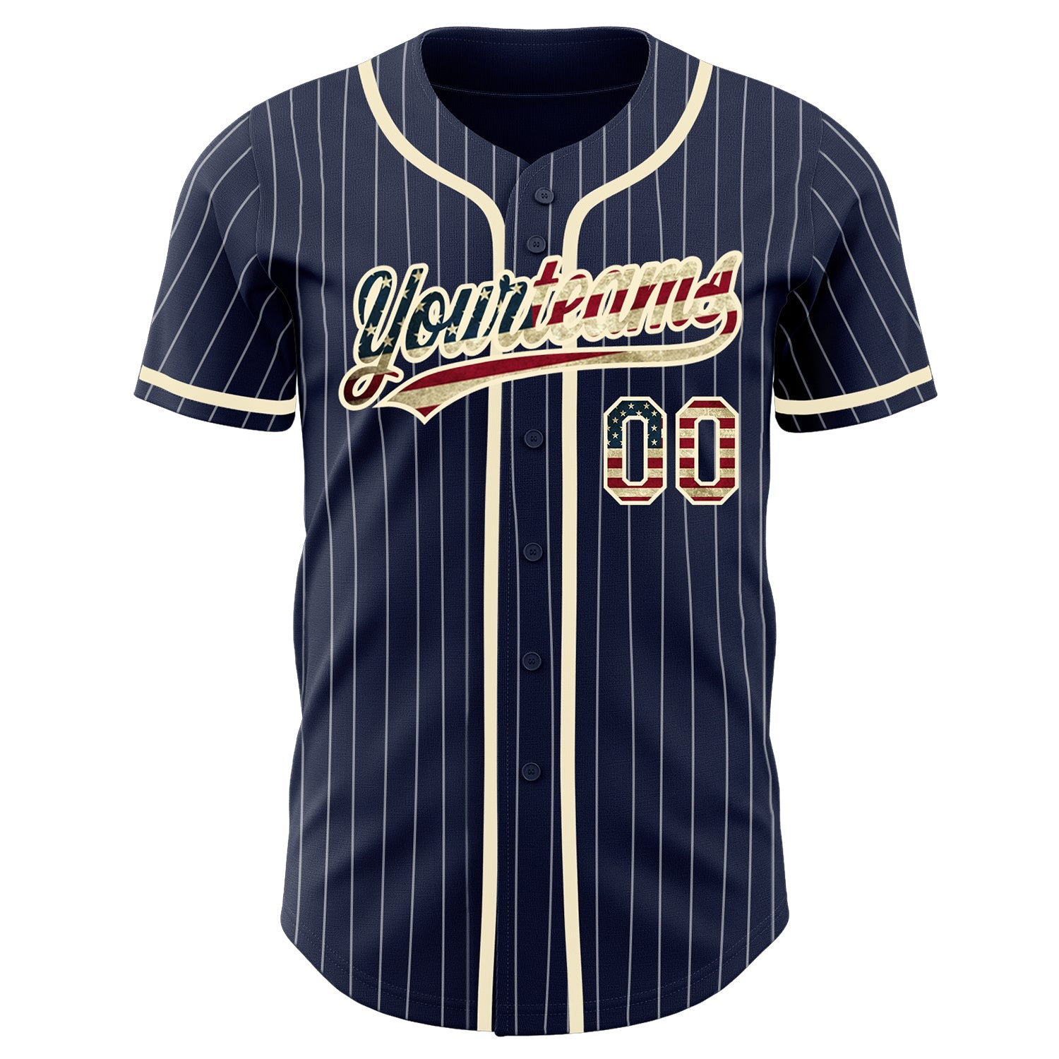 Custom Navy White Pinstripe Vintage USA Flag-Cream Authentic Baseball Jersey view 2