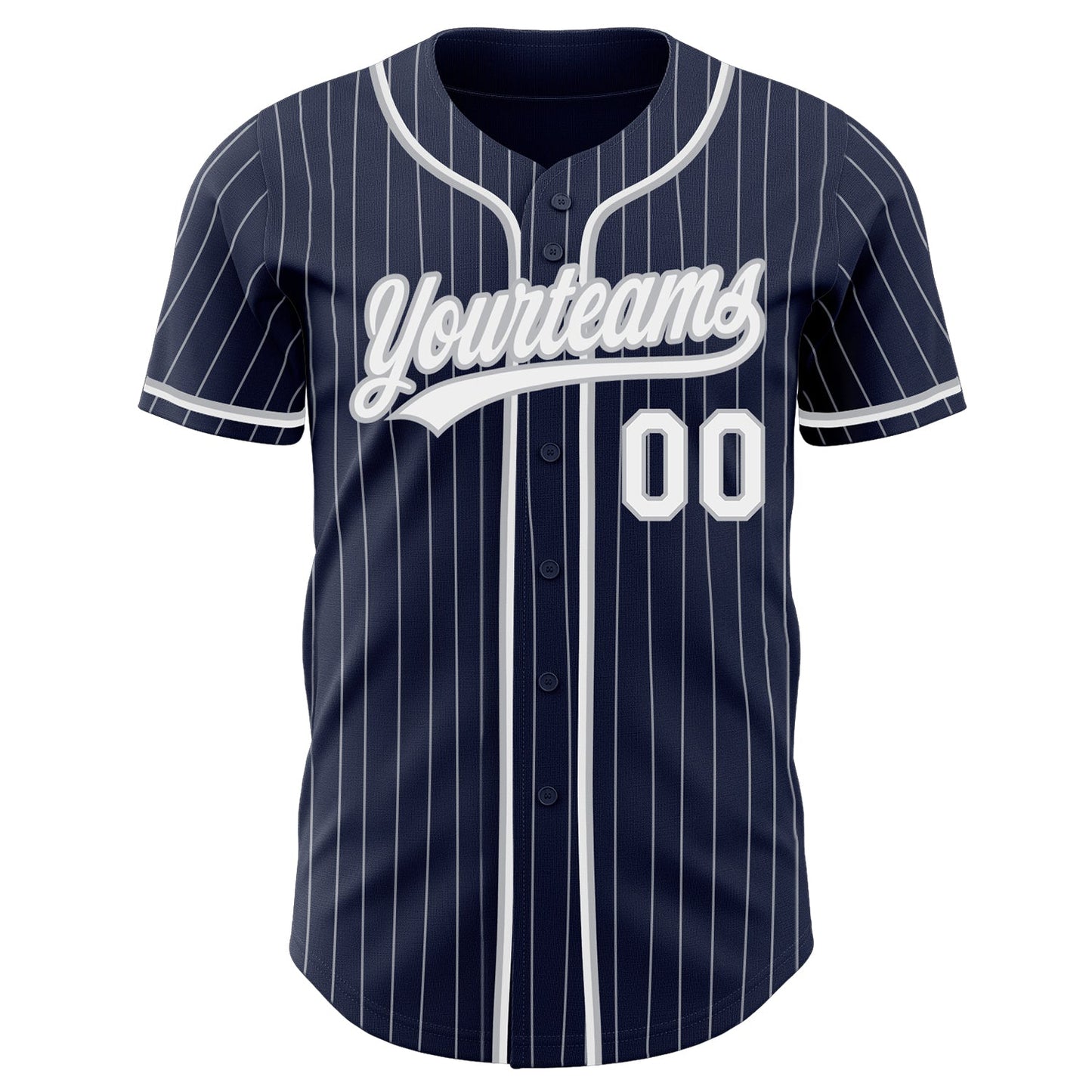 Custom Navy White Pinstripe White-Gray Authentic Baseball Jersey view 2