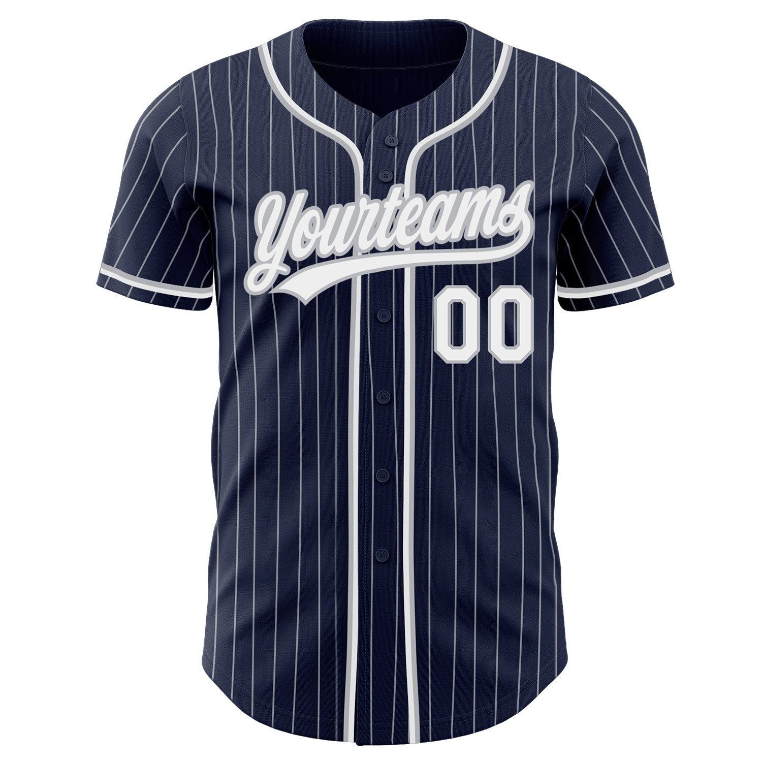 Custom Navy White Pinstripe White-Gray Authentic Baseball Jersey view 2