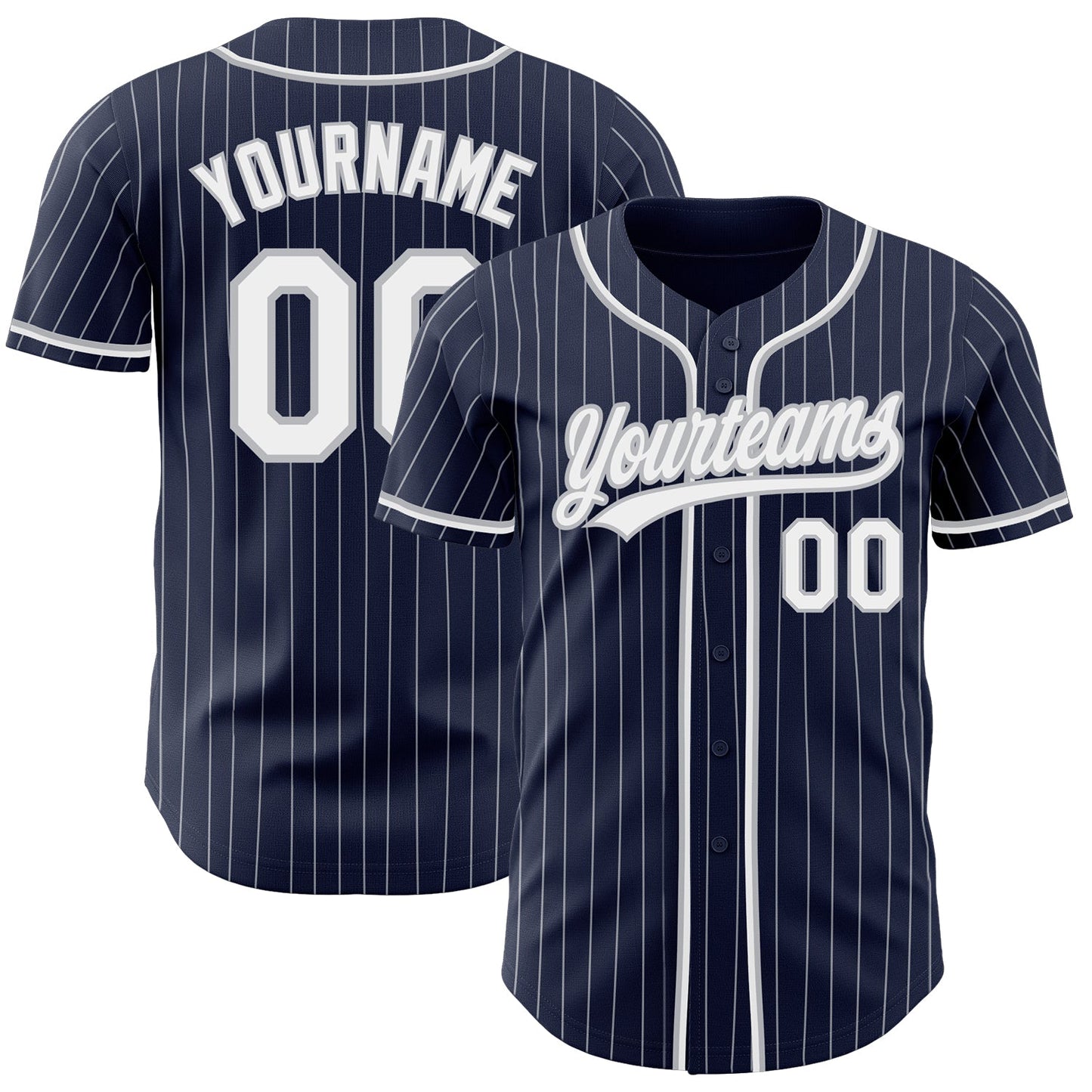 Custom Navy White Pinstripe White-Gray Authentic Baseball Jersey - Main View