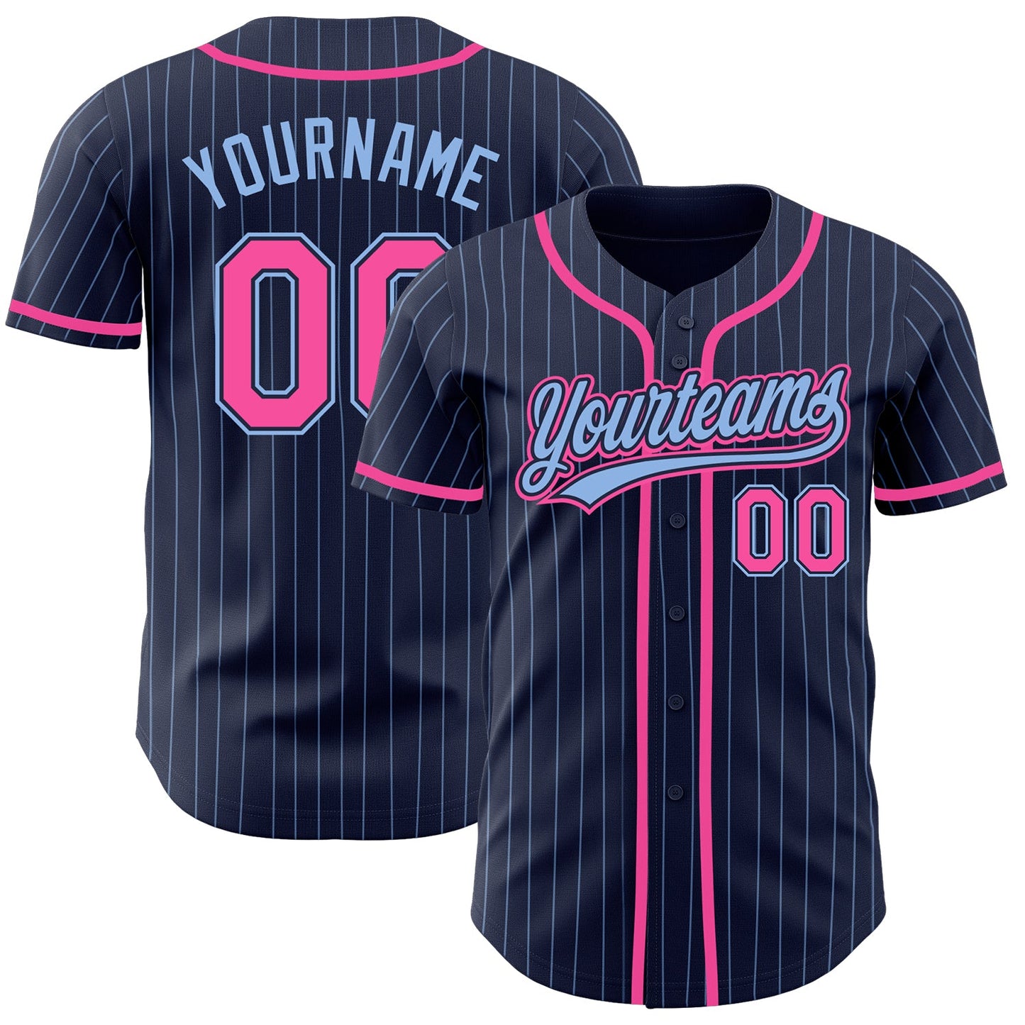 Custom Navy Light Blue Pinstripe Pink Authentic Baseball Jersey - Main View