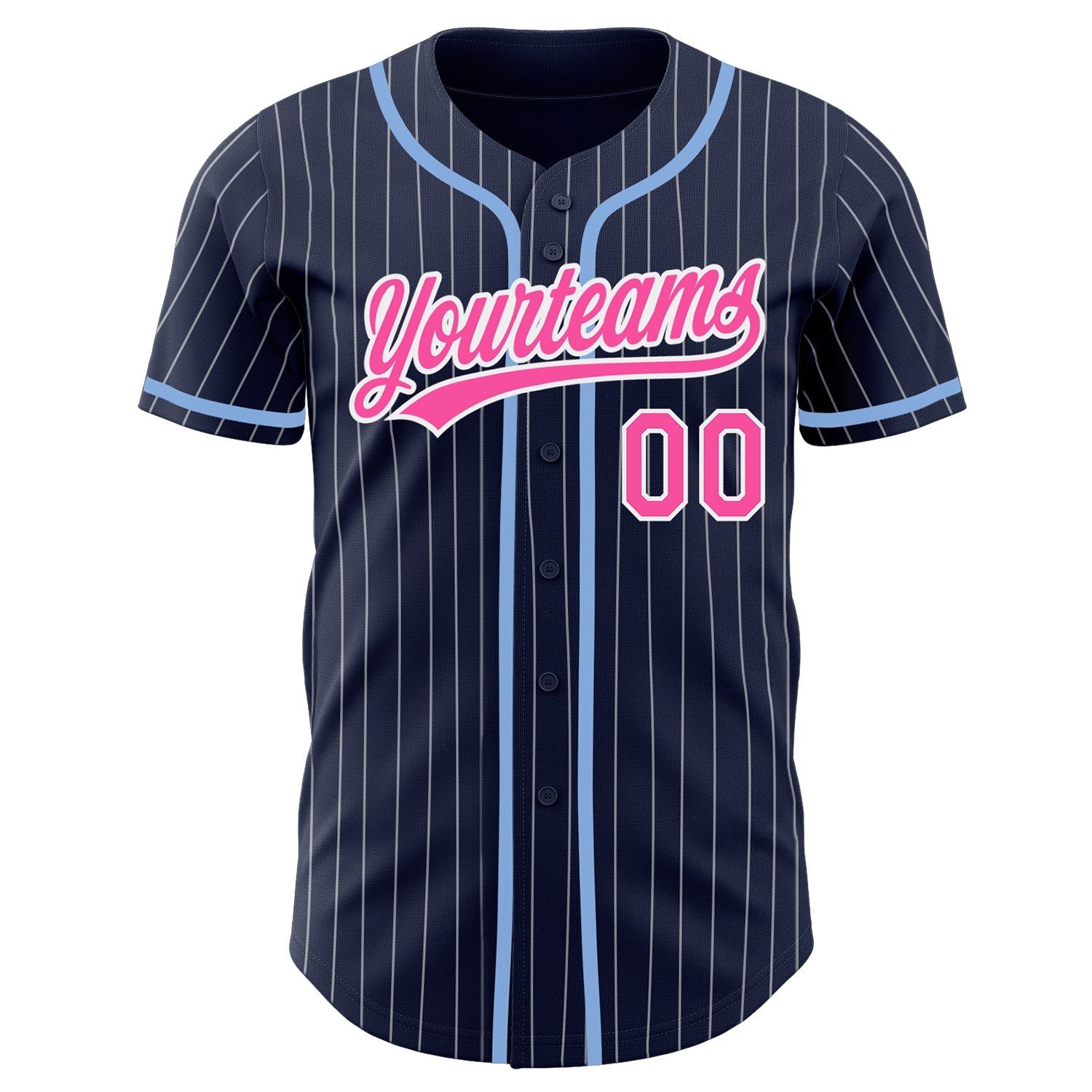 Custom Navy White Pinstripe Pink Authentic Baseball Jersey view 2