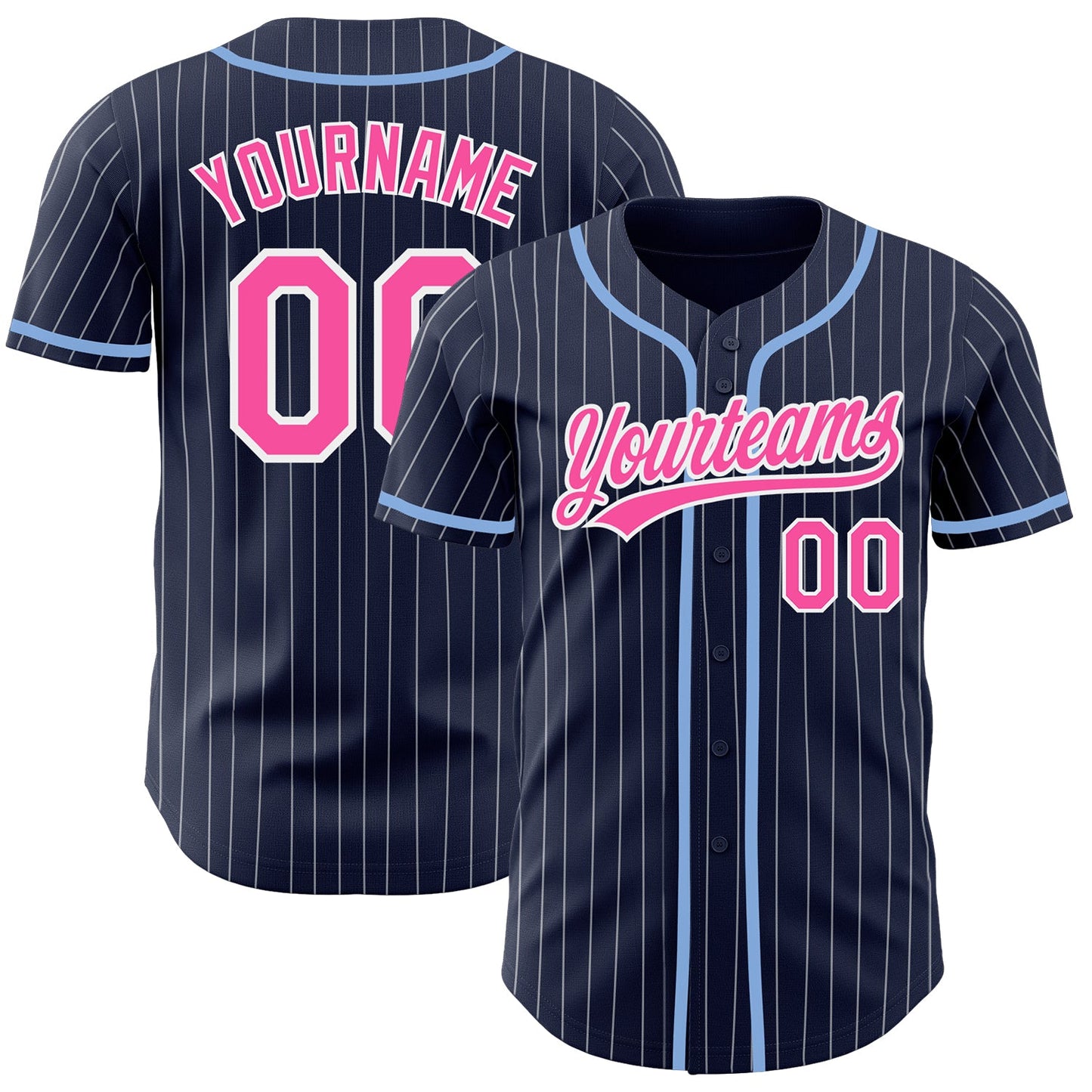 Custom Navy White Pinstripe Pink Authentic Baseball Jersey - Main View