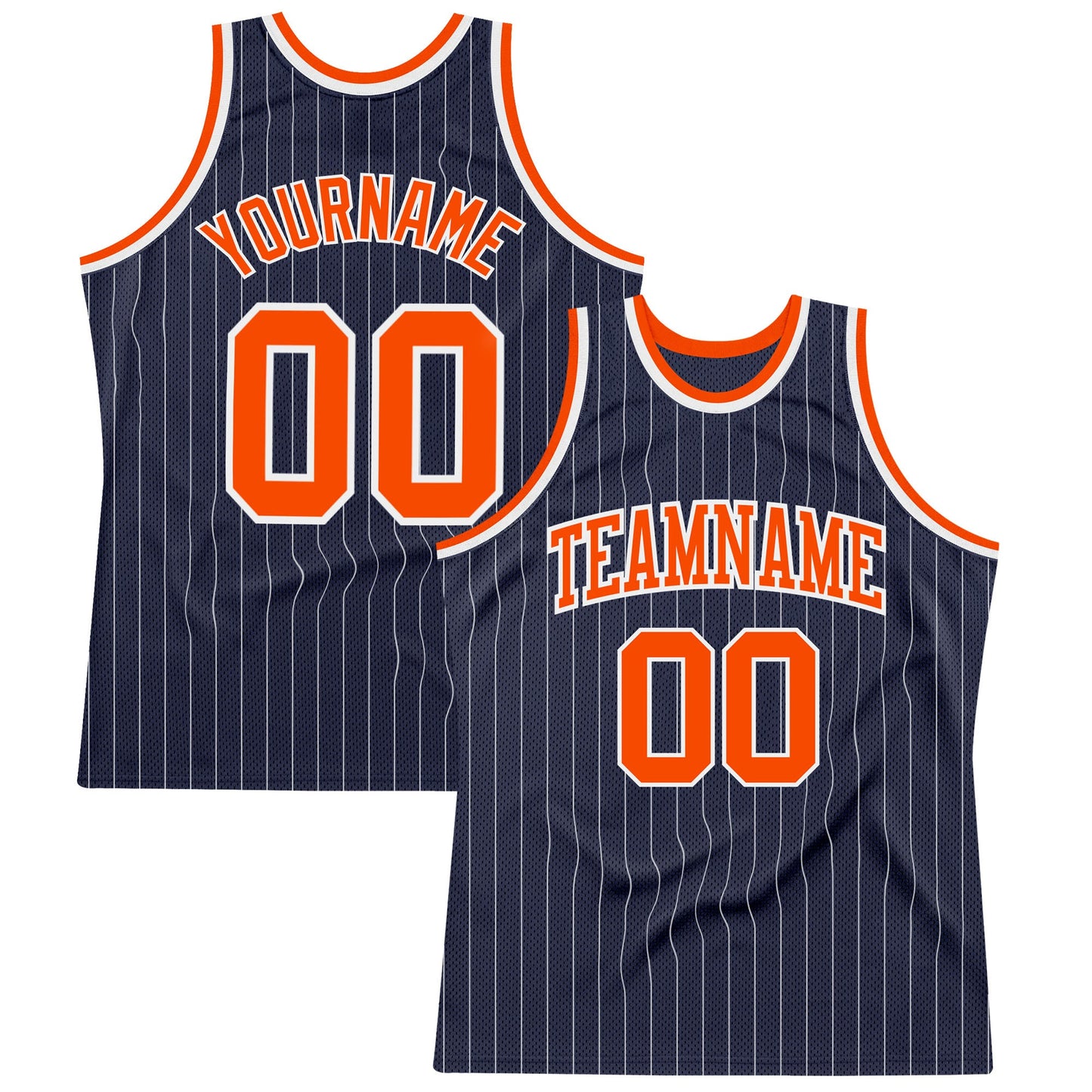 Custom Navy White Pinstripe Orange Authentic Basketball Jersey - Main View