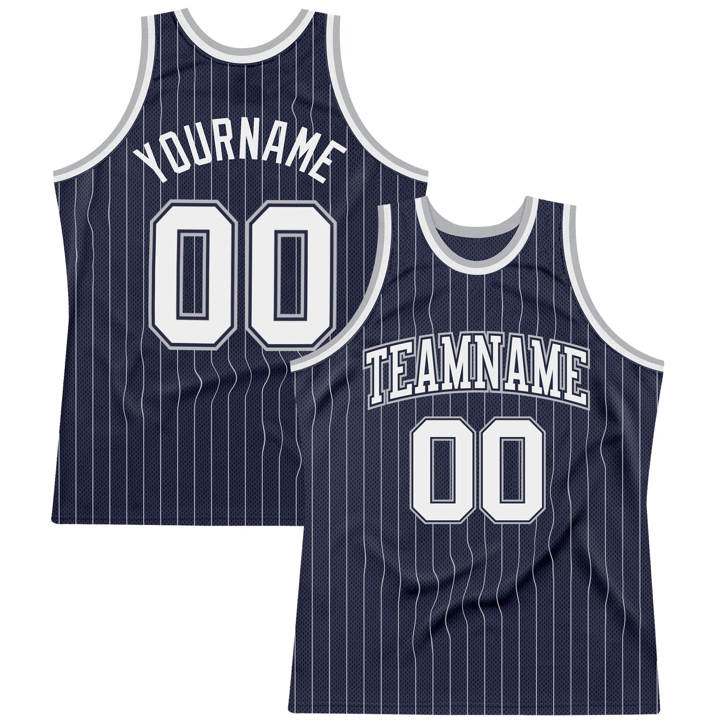 Custom Navy White Pinstripe White-Gray Authentic Basketball Jersey - Main View