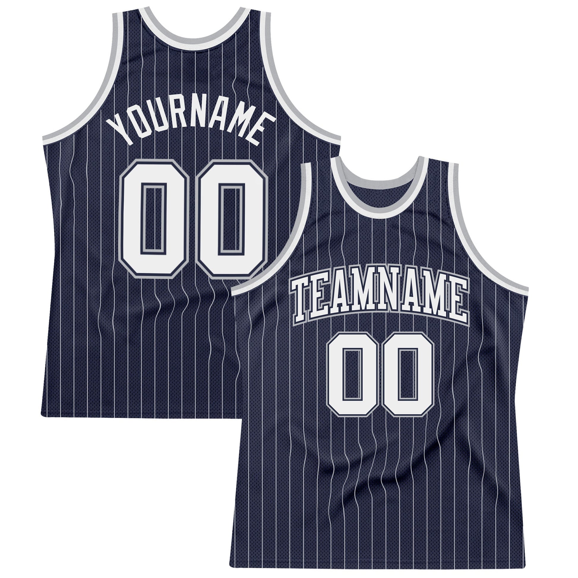 Custom Navy White Pinstripe White-Gray Authentic Basketball Jersey - Main View