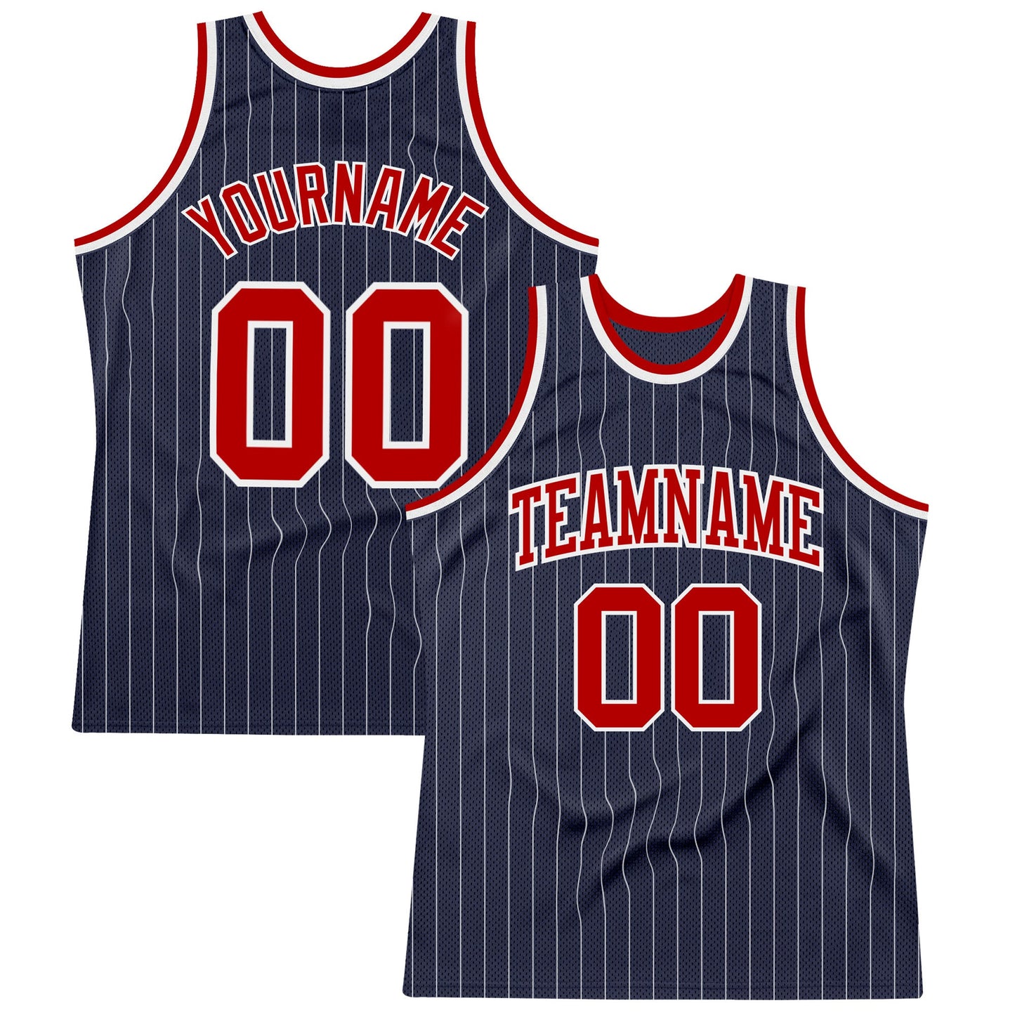 Custom Navy White Pinstripe Red Authentic Basketball Jersey - Main View