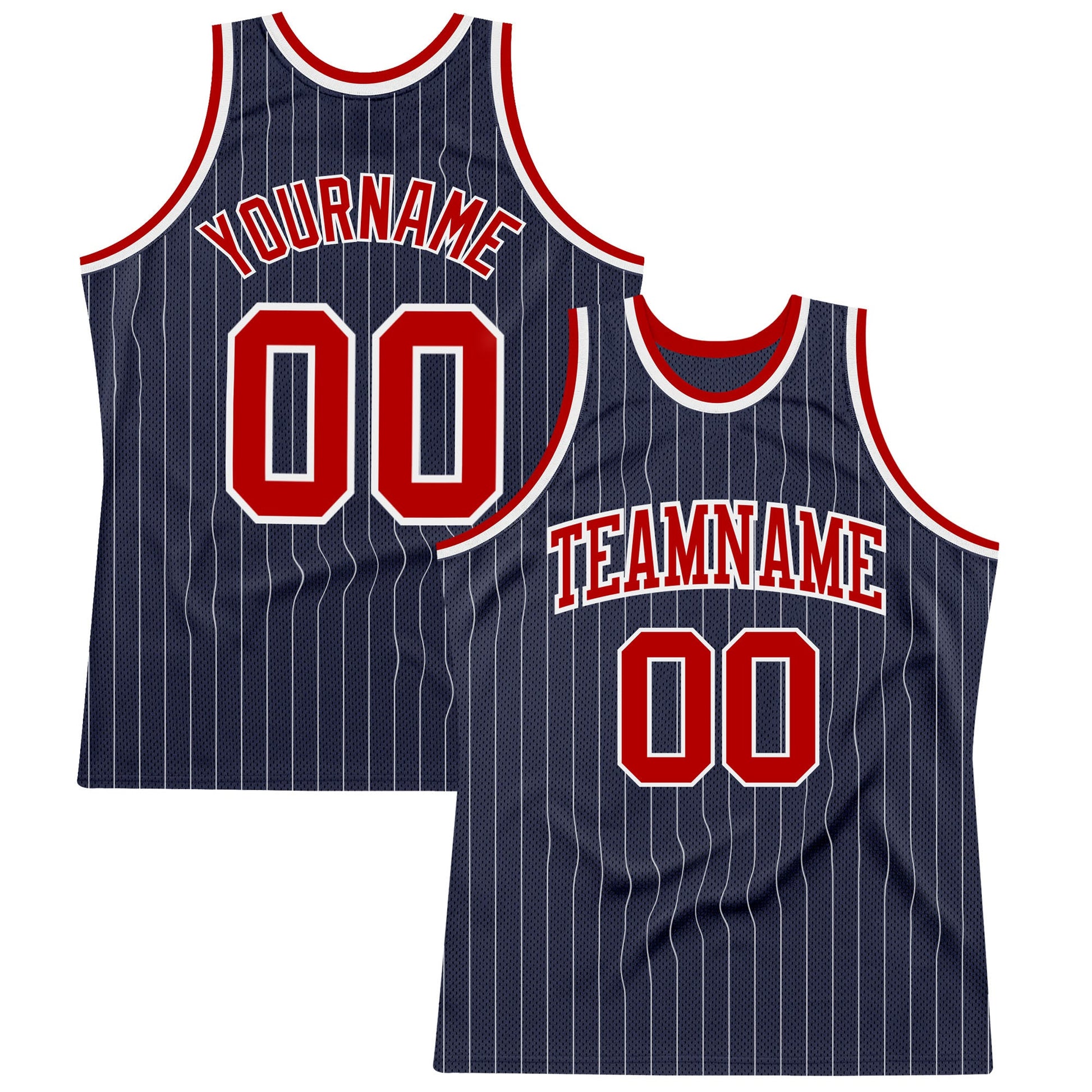 Custom Navy White Pinstripe Red Authentic Basketball Jersey - Main View