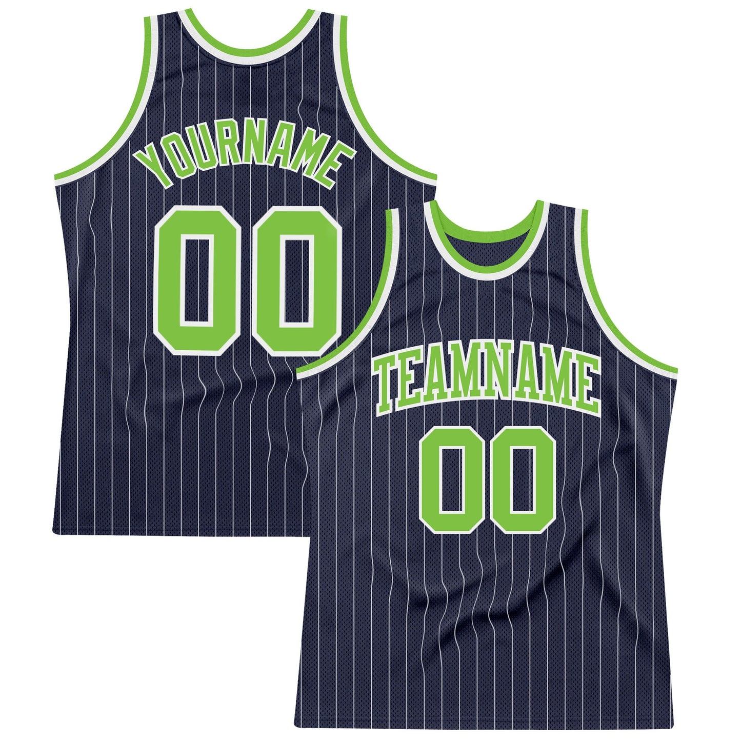 Custom Navy White Pinstripe Neon Green Authentic Basketball Jersey - Main View