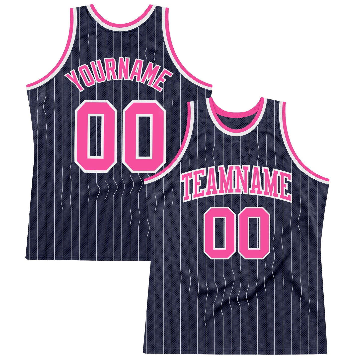 Custom Navy White Pinstripe Pink Authentic Basketball Jersey - Main View