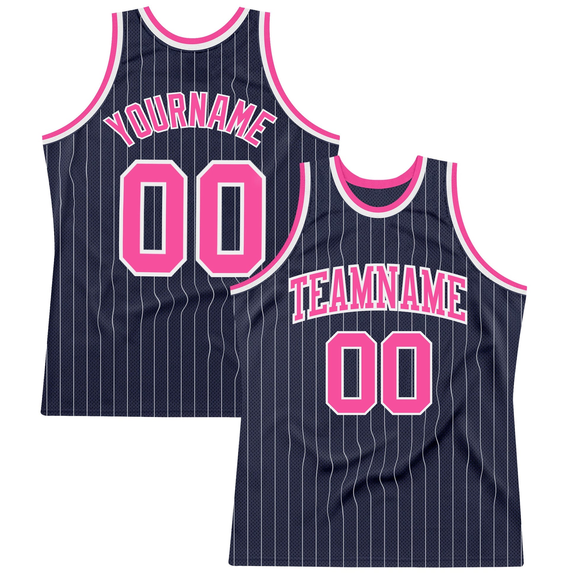 Custom Navy White Pinstripe Pink Authentic Basketball Jersey - Main View