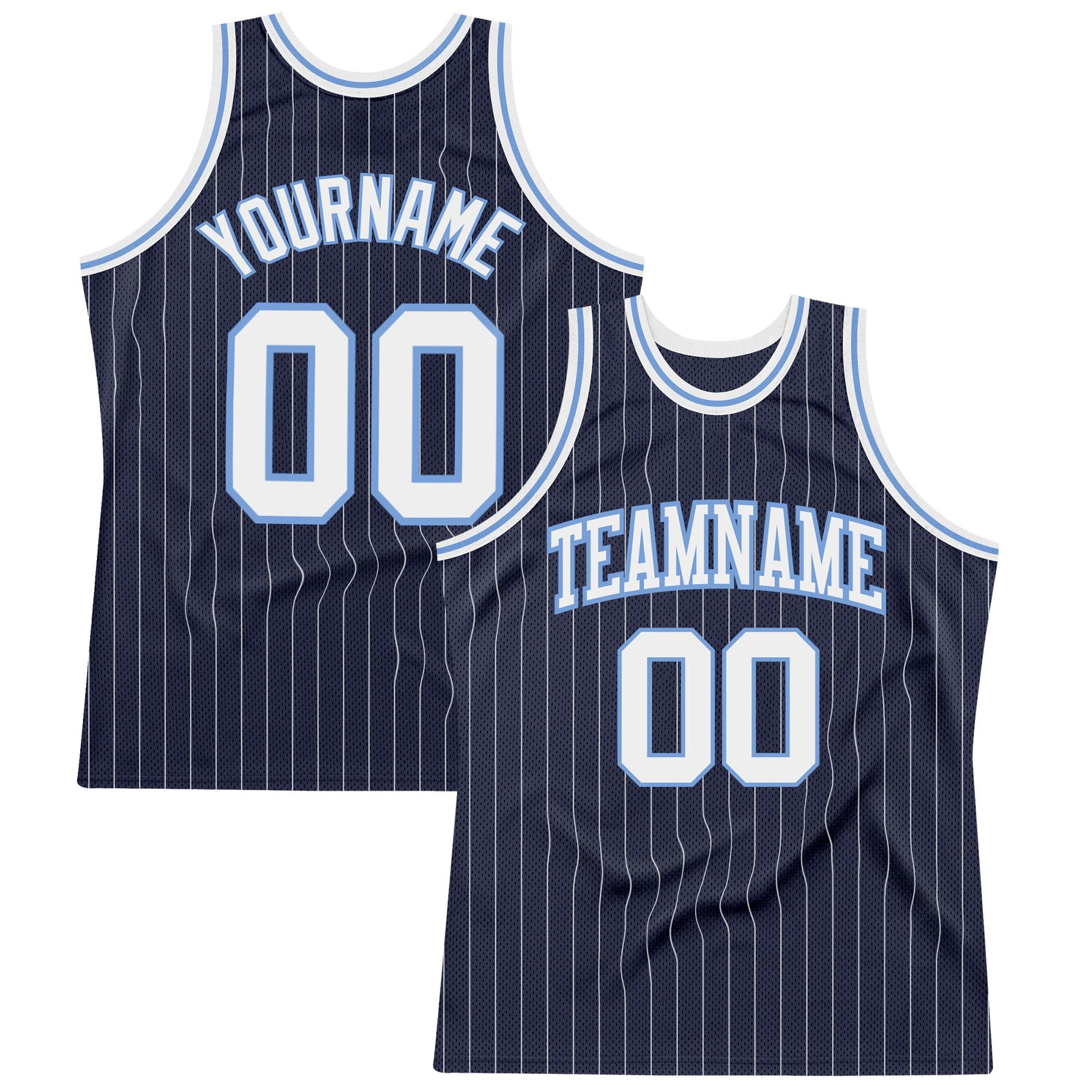 Custom Navy White Pinstripe White-Light Blue Authentic Basketball Jersey - Main View
