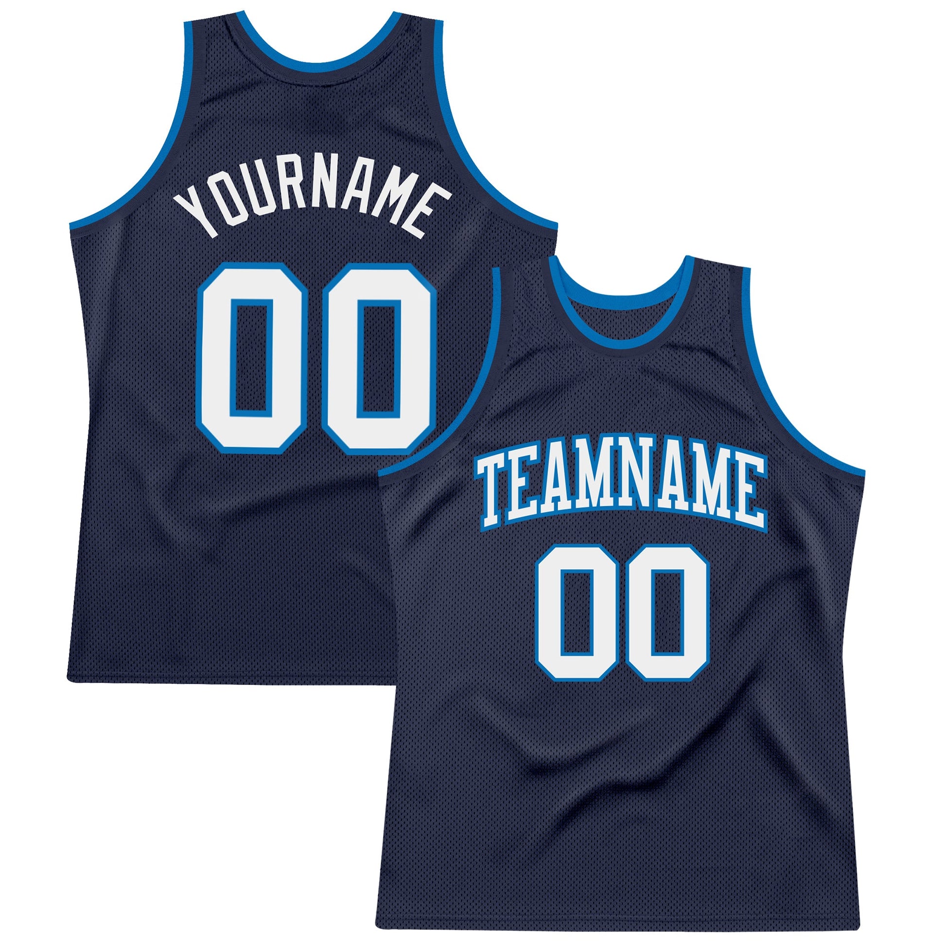 Custom Navy White-Blue Authentic Throwback Basketball Jersey - Main View