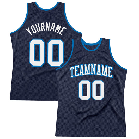 Custom Navy White-Blue Authentic Throwback Basketball Jersey - Main View