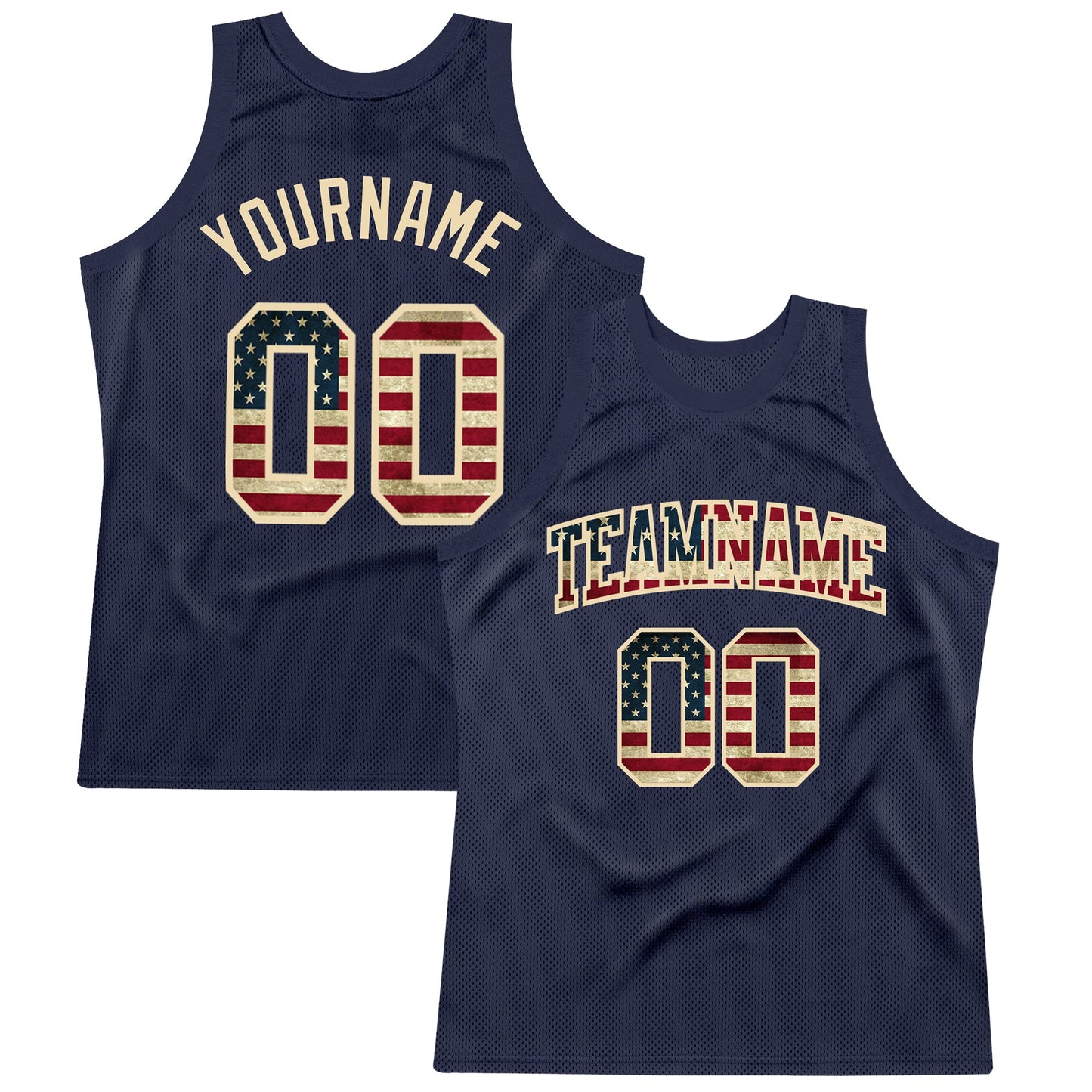 Custom Navy Vintage USA Flag-City Cream Authentic Throwback Basketball Jersey - Main View
