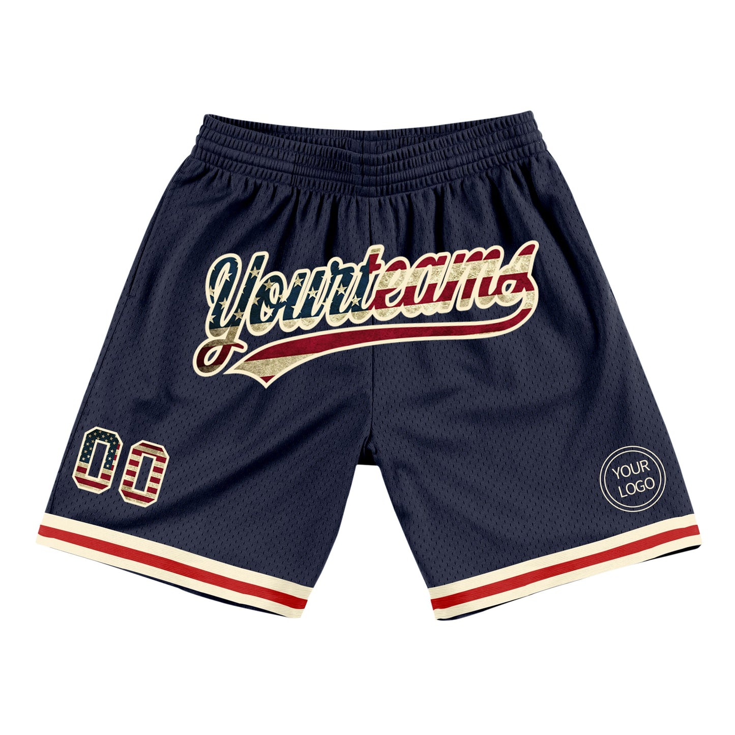 Custom Navy Vintage USA Flag-Cream Authentic Throwback Basketball Shorts - Main View