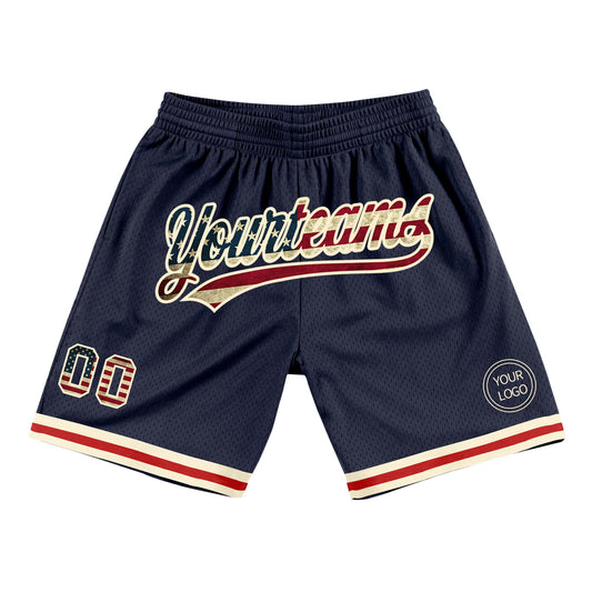 Custom Navy Vintage USA Flag-Cream Authentic Throwback Basketball Shorts - Main View
