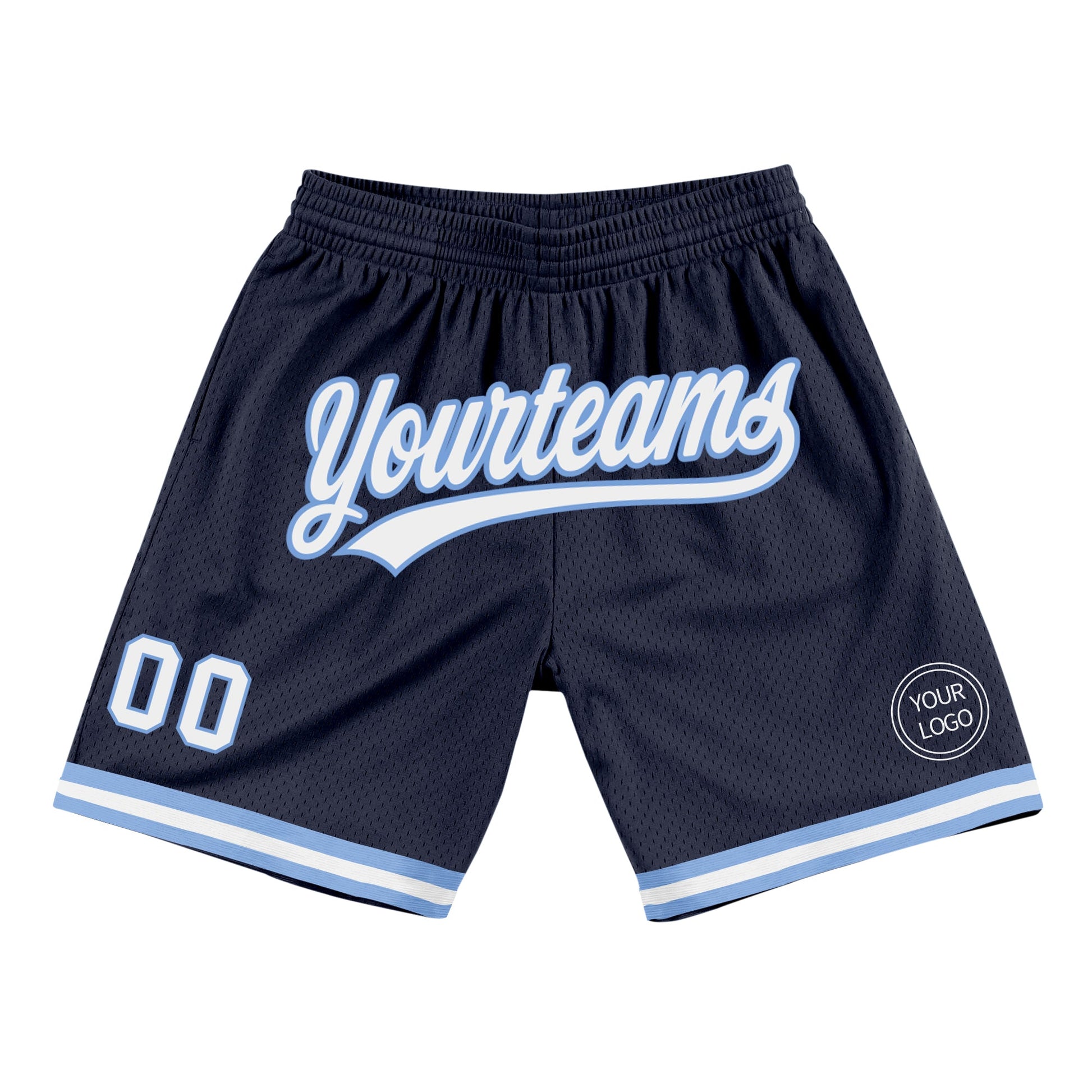 Custom Navy White-Light Blue Authentic Throwback Basketball Shorts - Main View