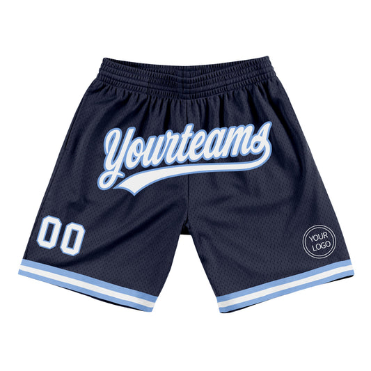 Custom Navy White-Light Blue Authentic Throwback Basketball Shorts - Main View