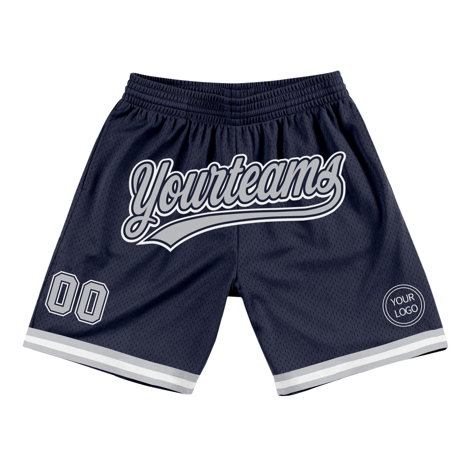 Custom Navy Gray-White Authentic Throwback Basketball Shorts - Main View