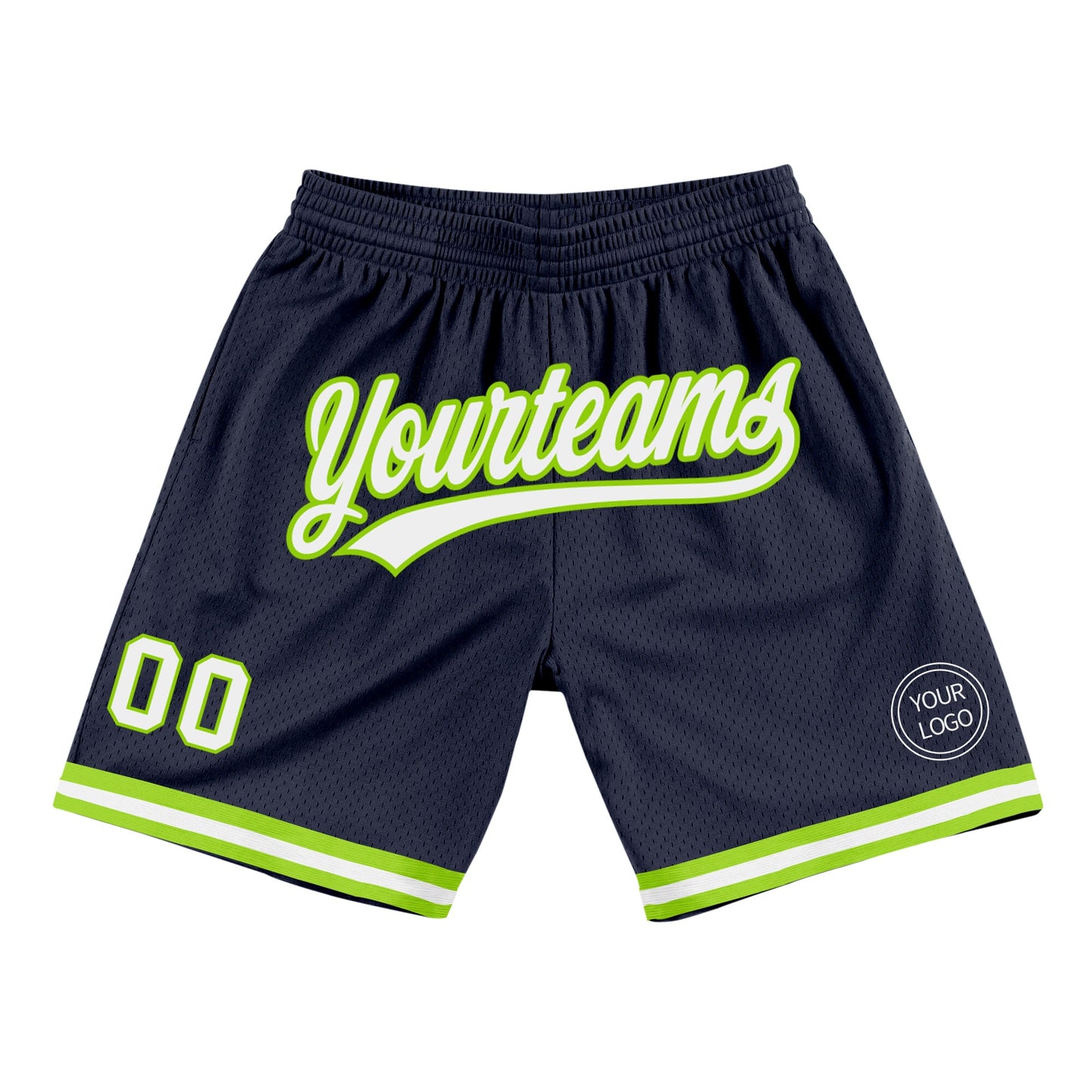 Custom Navy White-Neon Green Authentic Throwback Basketball Shorts - Main View