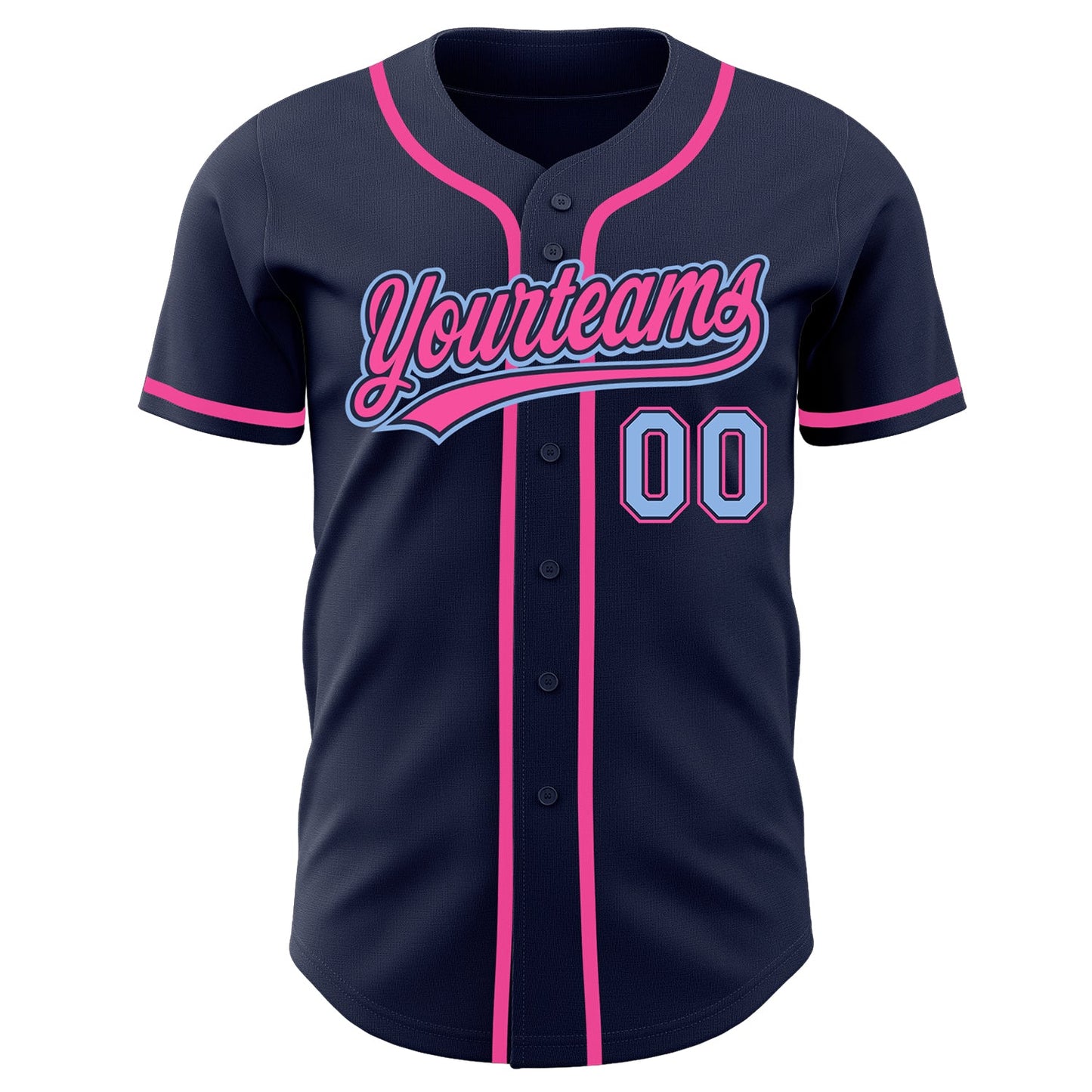 Custom Navy Light Blue-Pink Authentic Baseball Jersey view 2