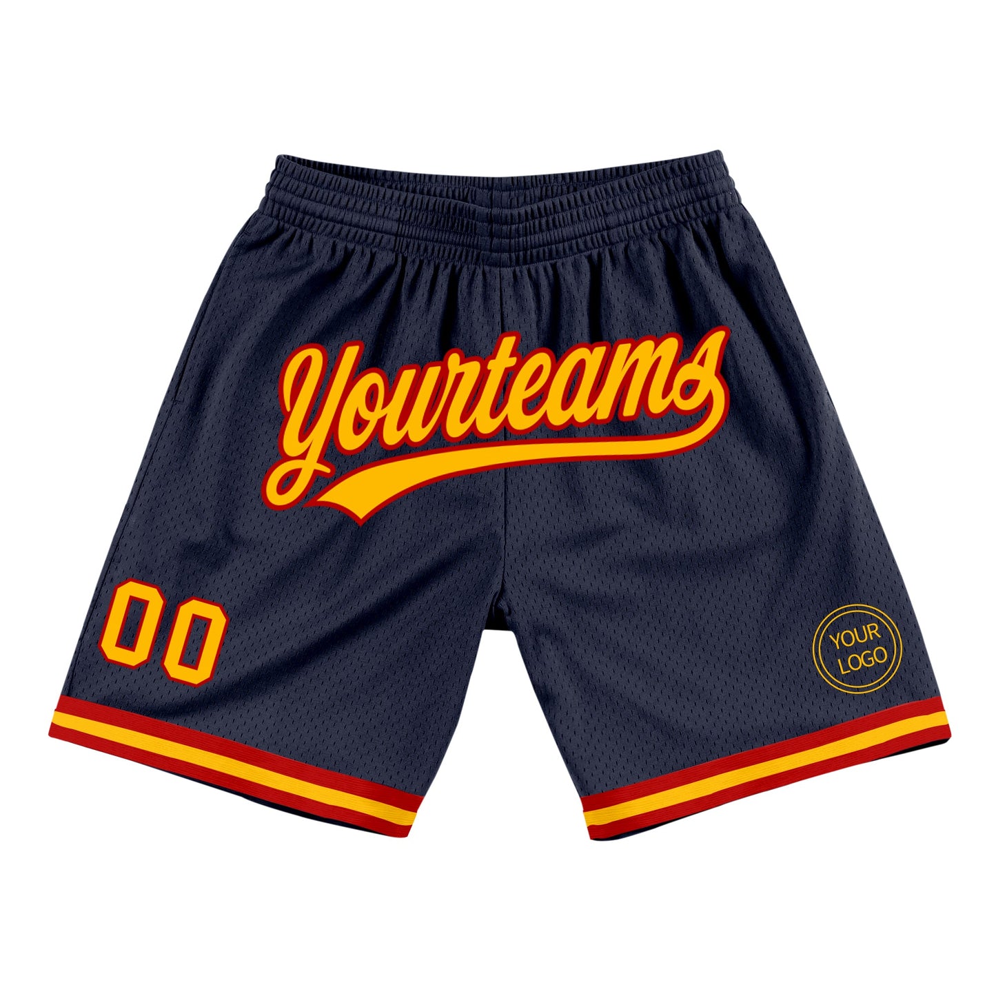 Custom Navy Gold-Red Authentic Throwback Basketball Shorts - Main View