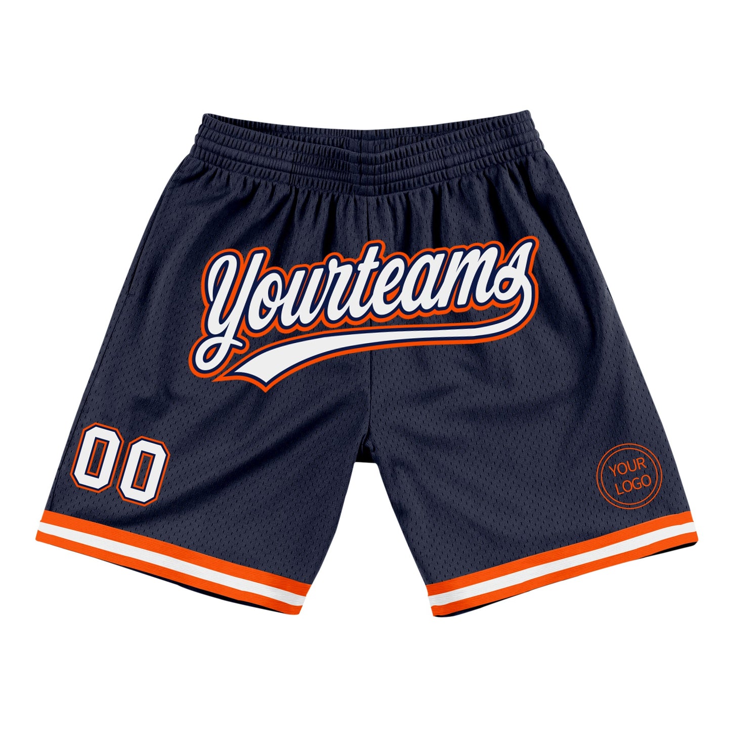 Custom Navy White-Orange Authentic Throwback Basketball Shorts - Main View