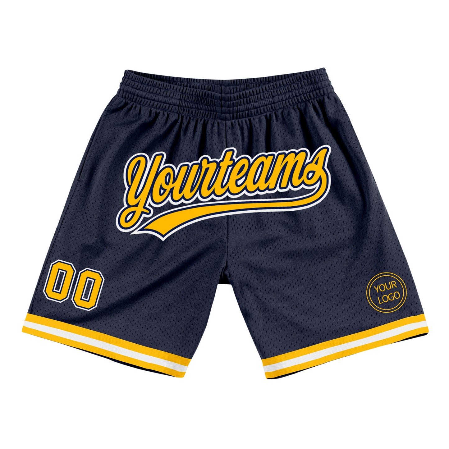 Custom Navy Gold-White Authentic Throwback Basketball Shorts - Main View